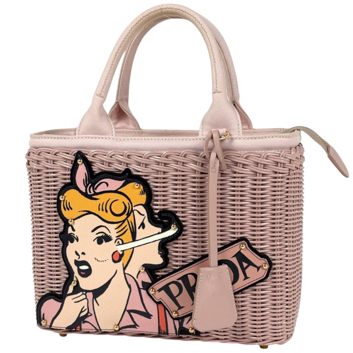 Prada Pink Canvas Basket Handbag (Pre-Owned)