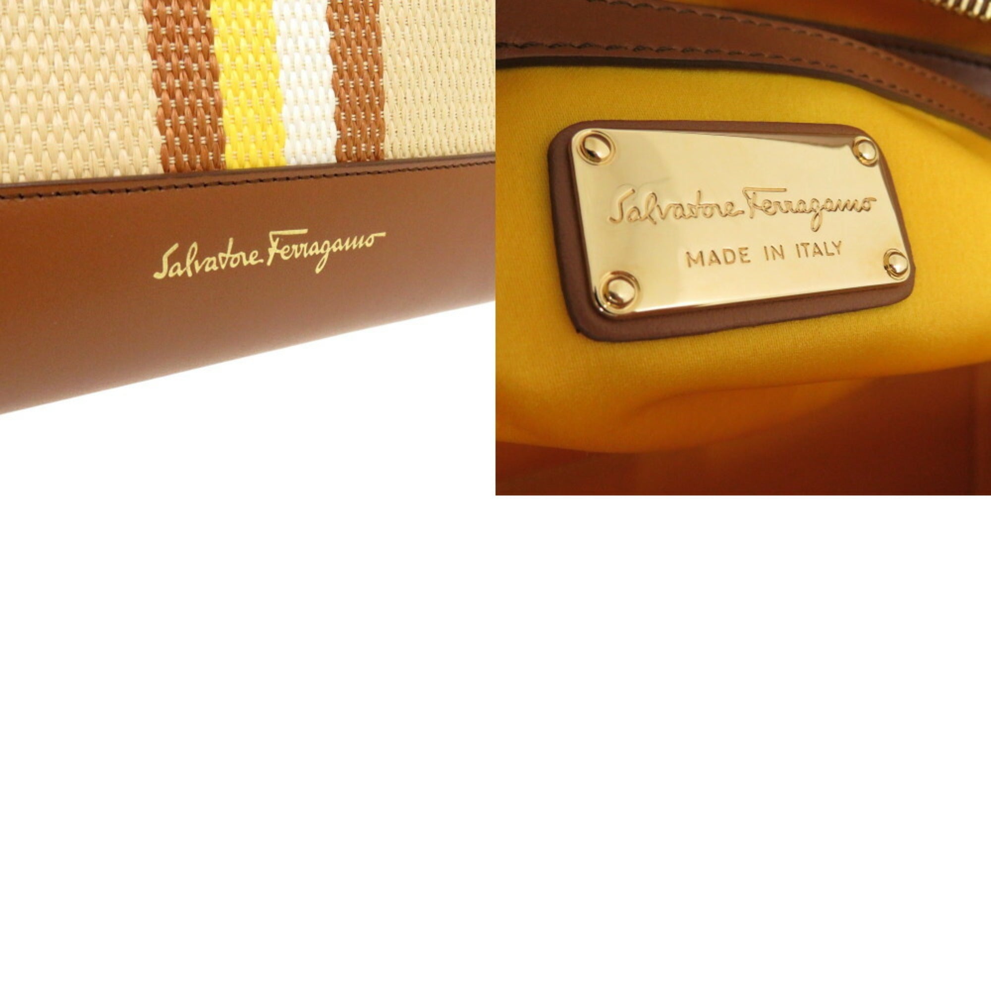 Salvatore Ferragamo Multi-Color Leather Canvas Tote Bag (Pre-Owned)