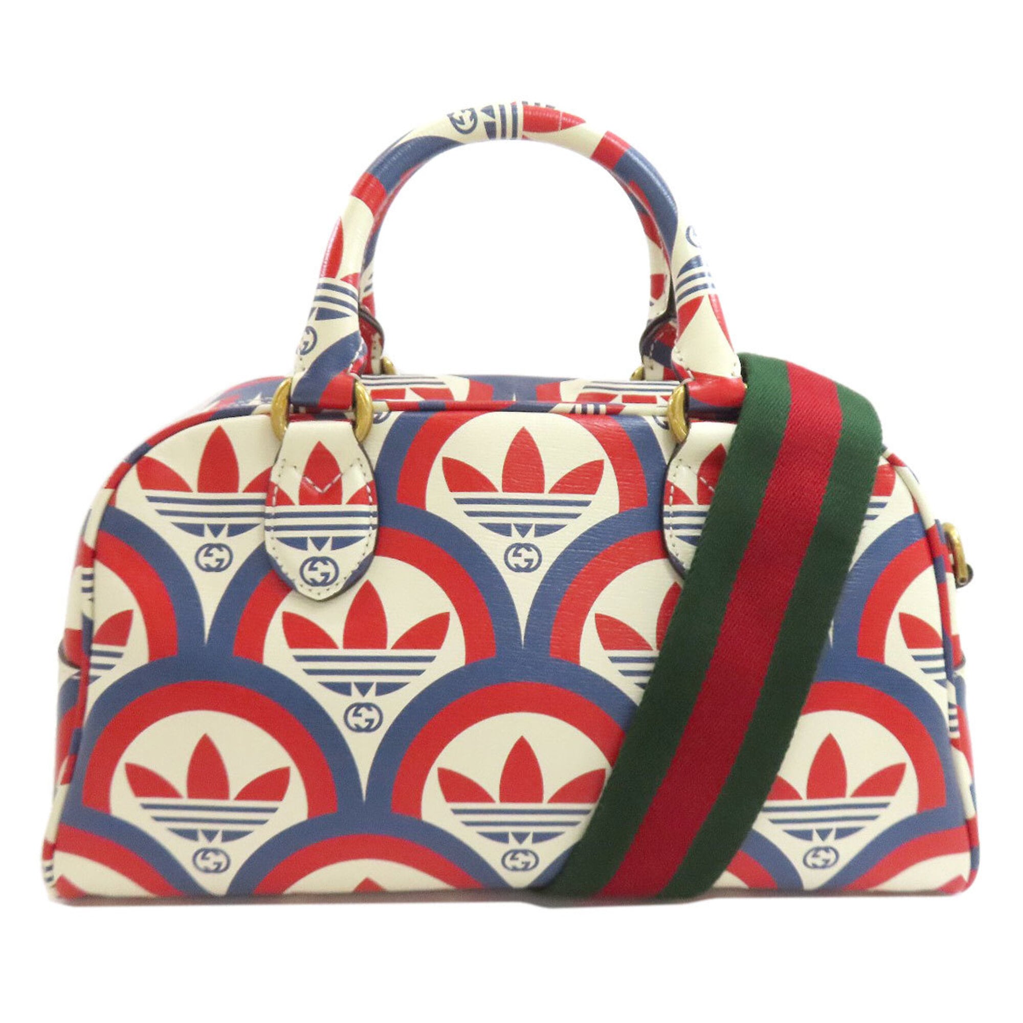 Gucci Blue Red Color White Leather Handbag (Pre-Owned)