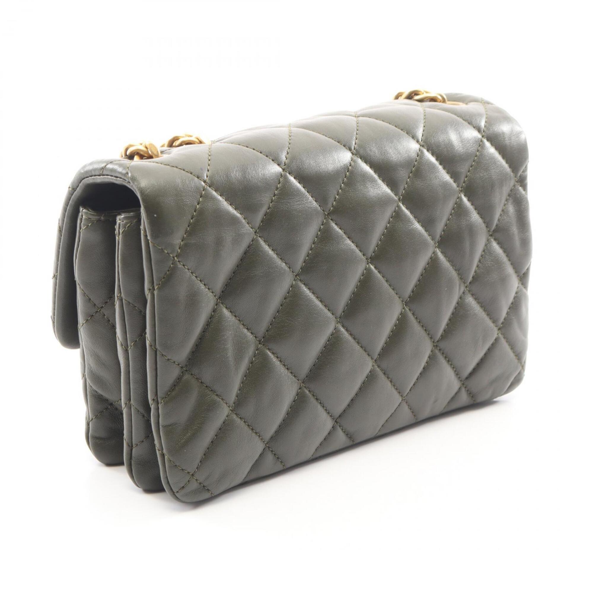 Chanel Khaki Leather Handbag Shoulder Bag (Pre-Owned)