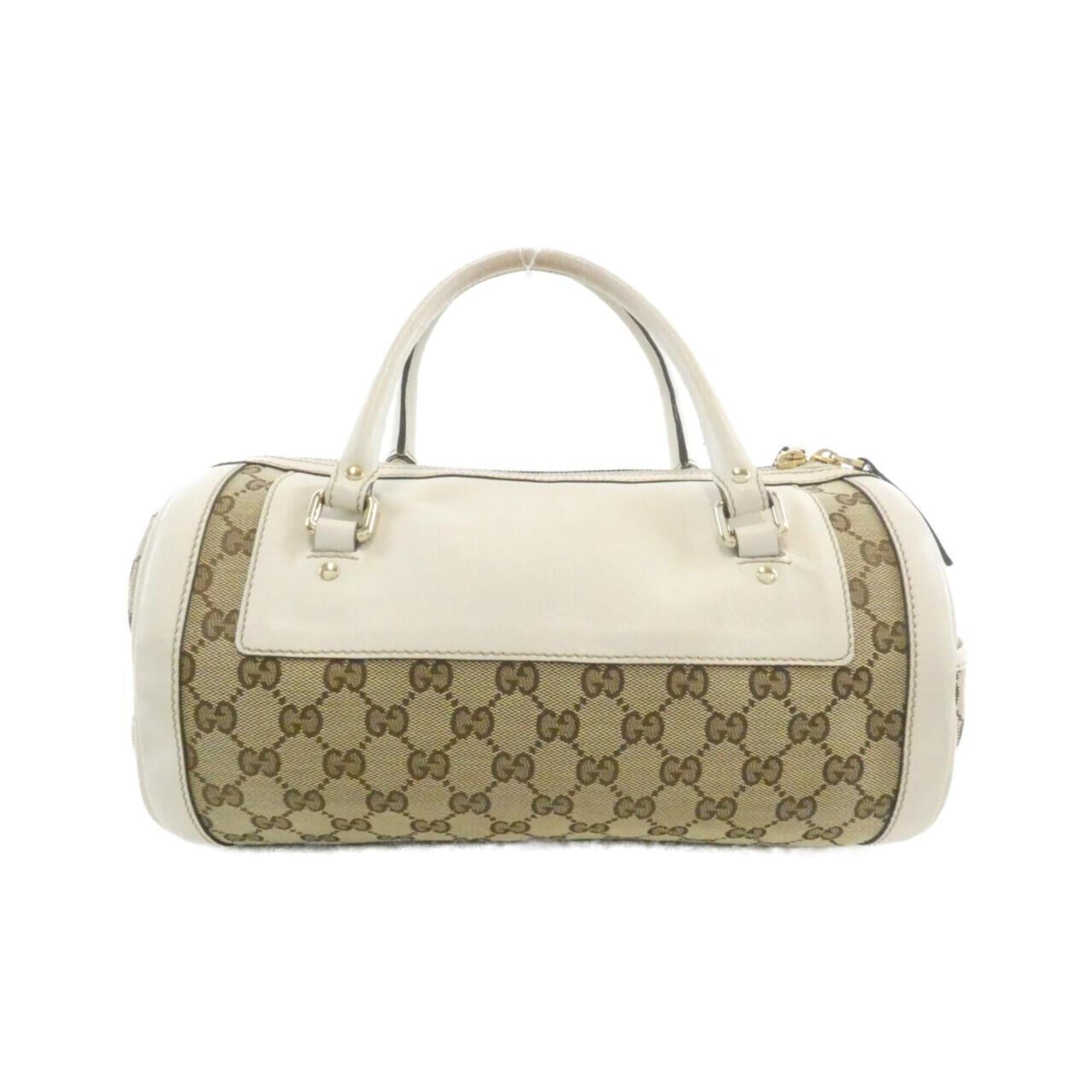 Gucci Gg Canvas Beige White Gg Canvas Leather Handbag (Pre-Owned)