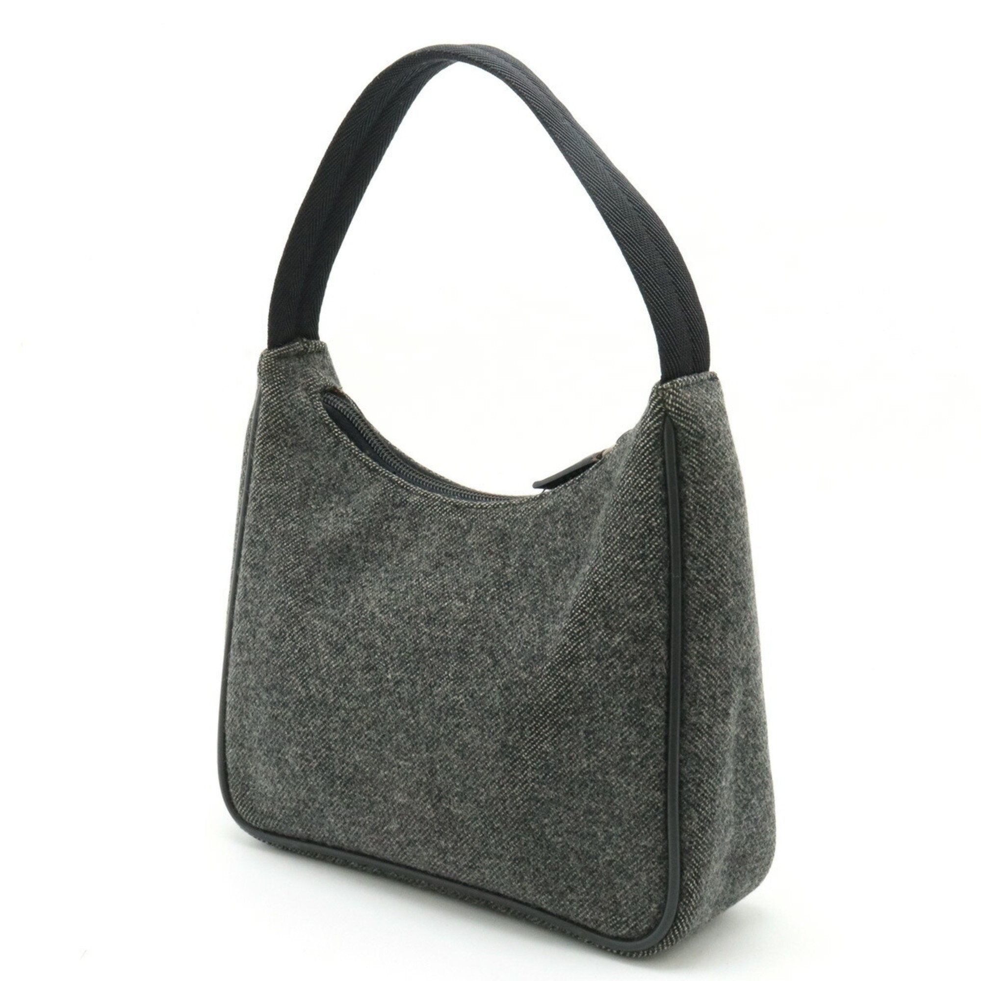Prada Black Dark Gray Wool Nylon Handbag (Pre-Owned)