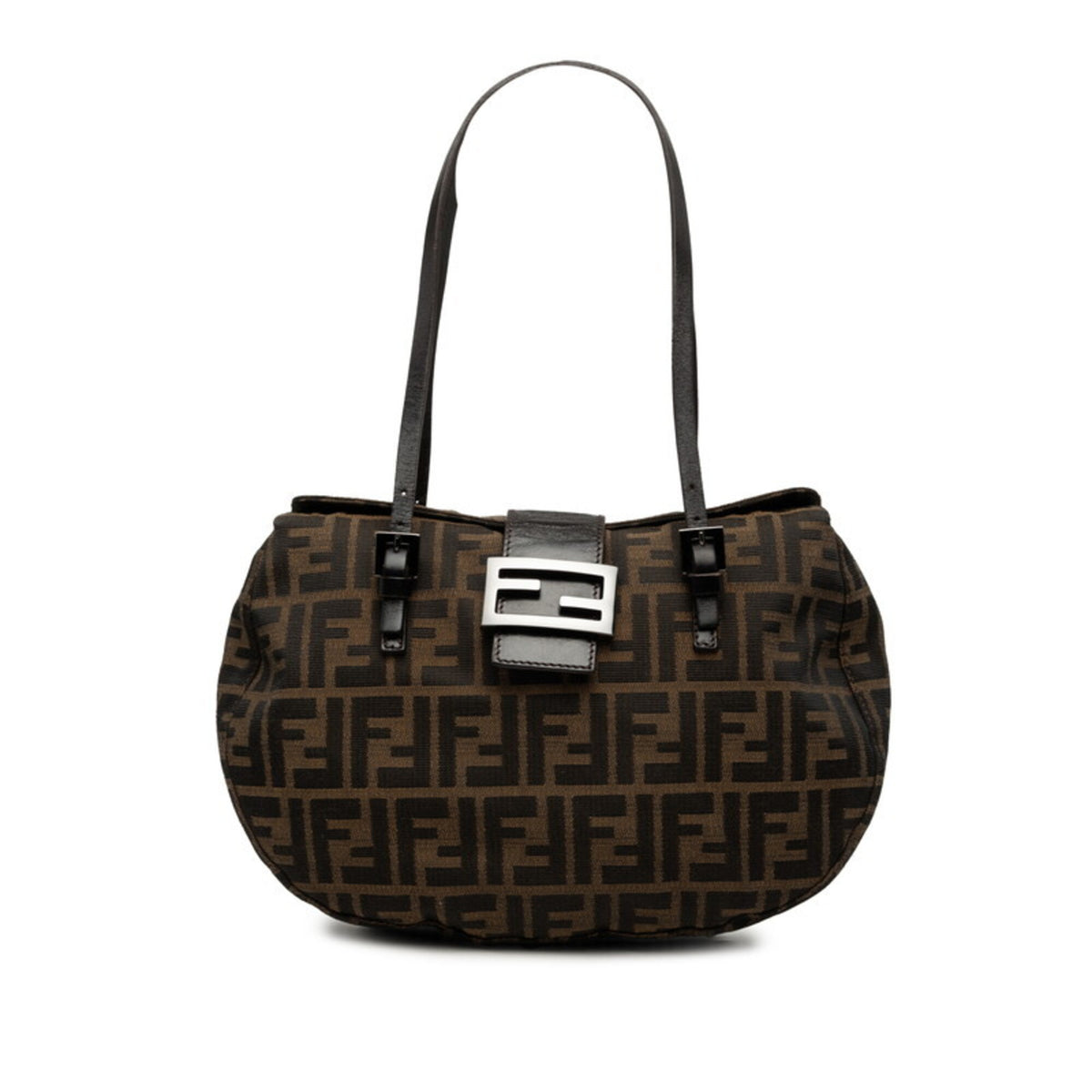 Fendi Zucca Brown Canvas Leather Shoulder Bag Tote Bag (Pre-Owned)