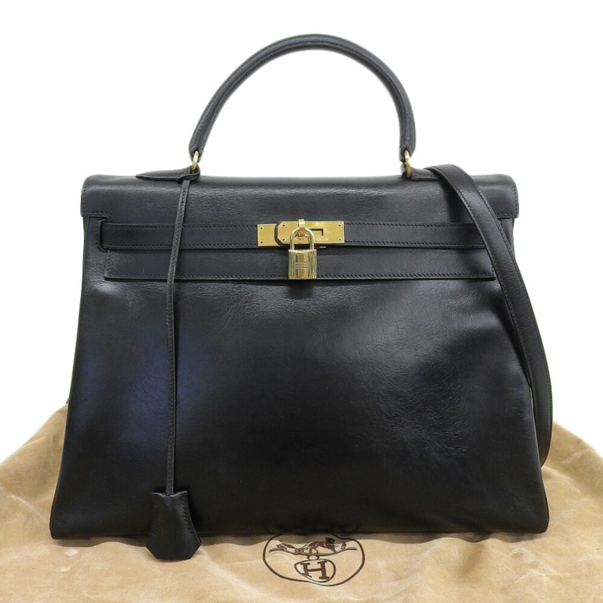 Hermes Black Box Calf Leather Handbag (Pre-Owned)