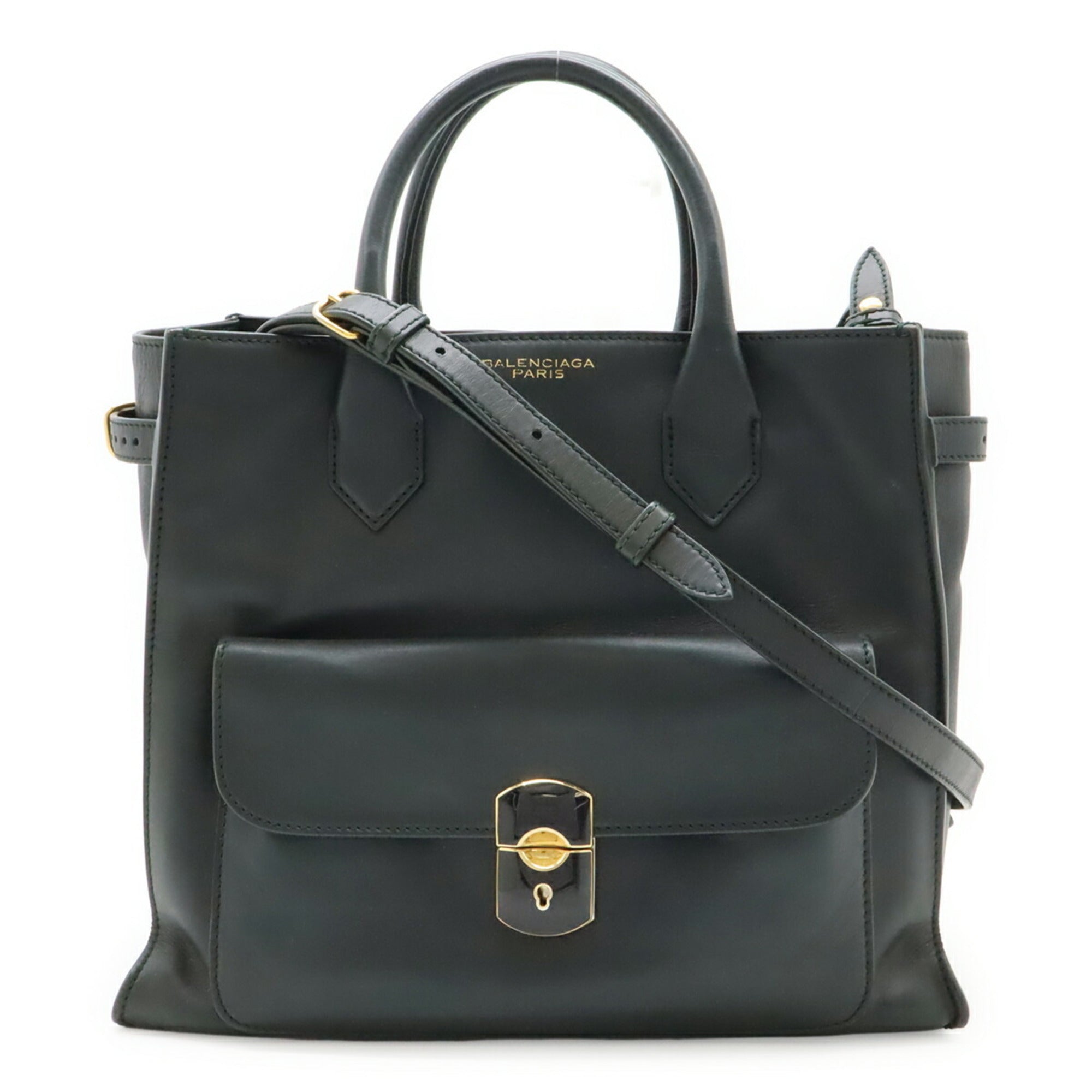 Balenciaga Dark Green Leather Handbag Shoulder Bag (Pre-Owned)