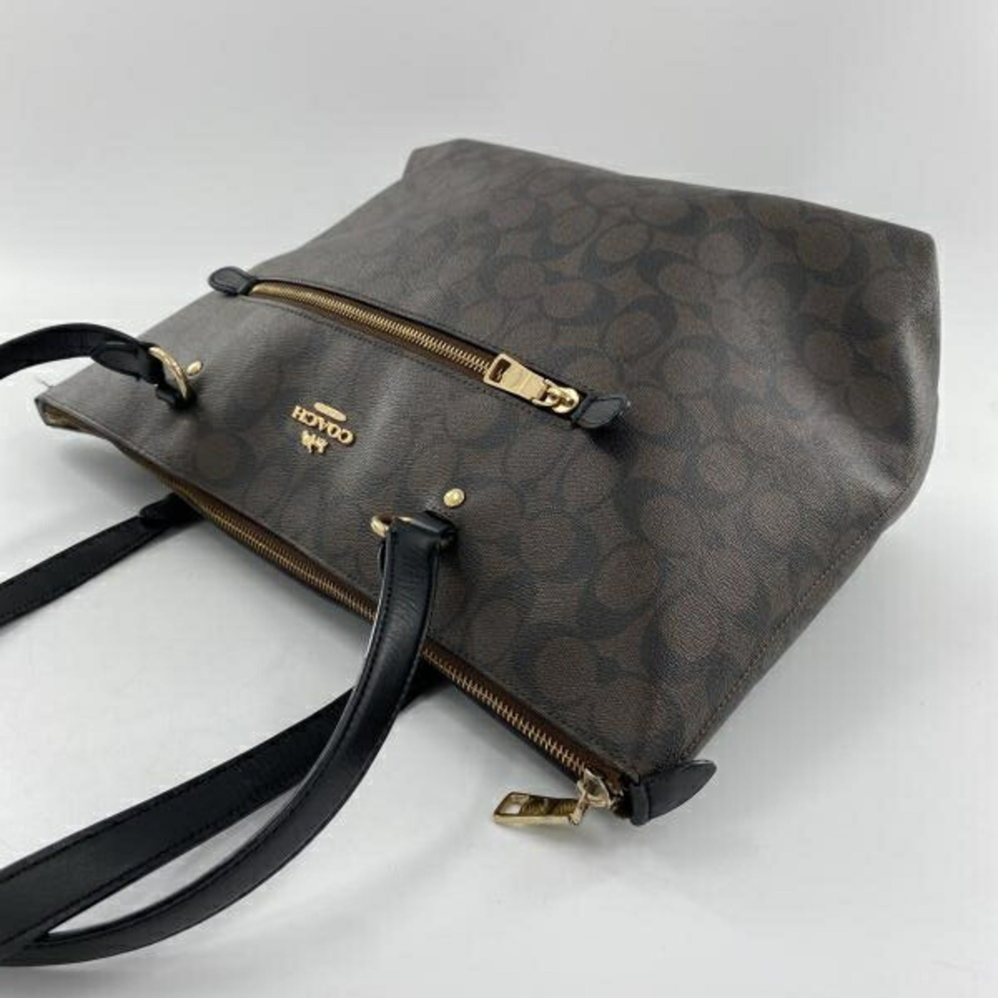 Coach Signature Blue Brown Signature Line Tote Bag (Pre-Owned)