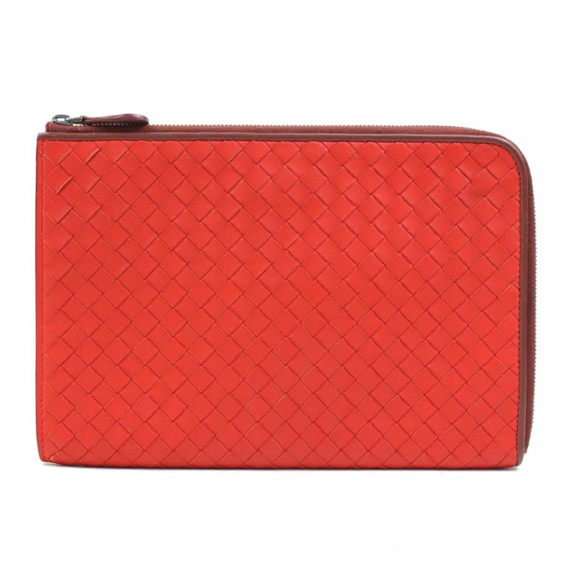 Bottega Veneta Red Color Intrecciato Clutch Bag (Pre-Owned)