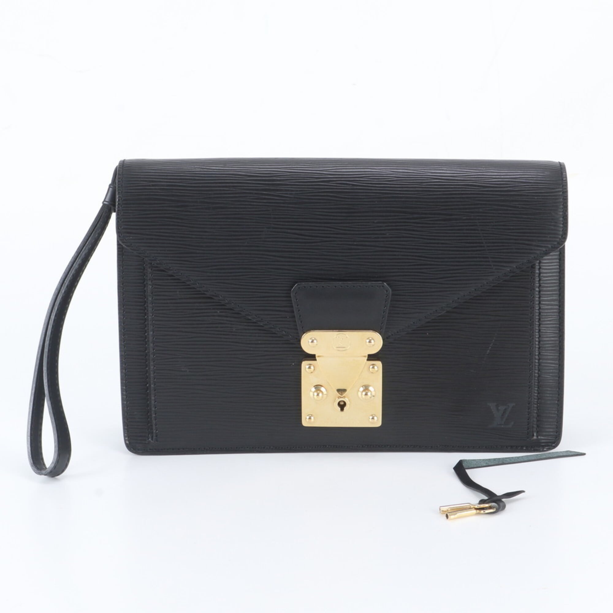 Louis Vuitton Noir Leather Clutch Bag Pochette Pouch (Pre-Owned)