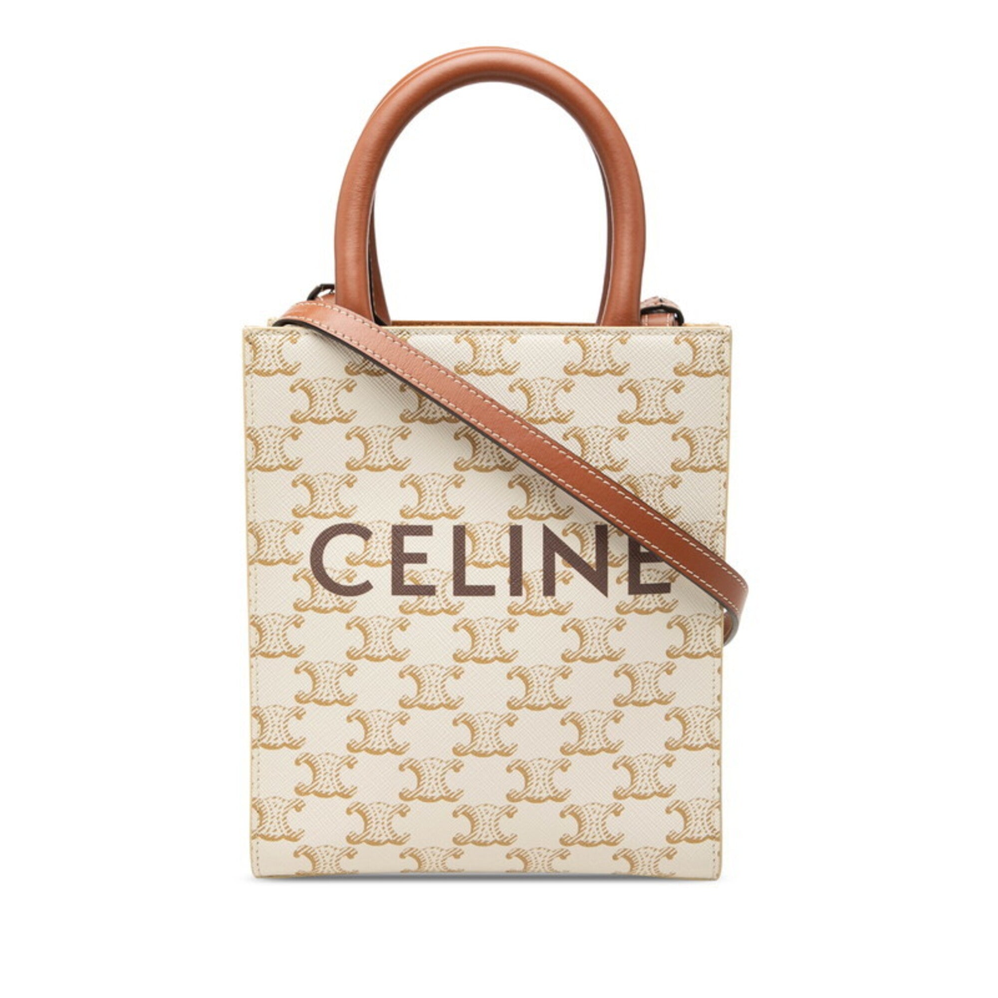 Celine Brown White Pvc Leather Handbag Shoulder Bag (Pre-Owned)