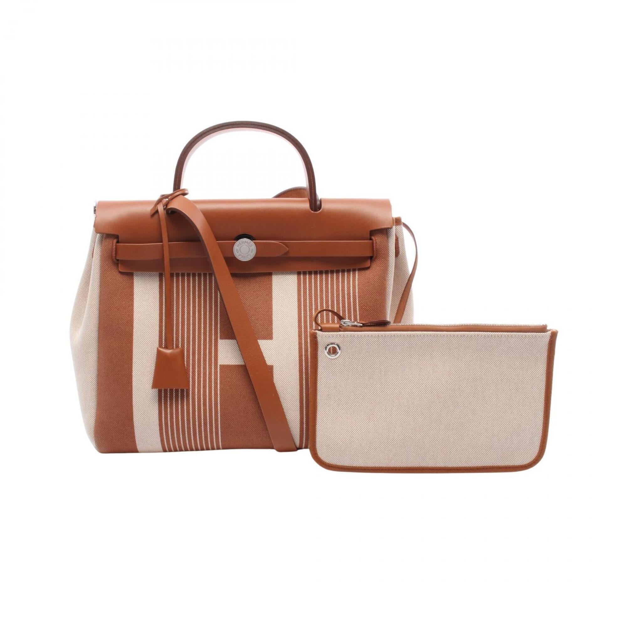 Hermes Brown Ecru Ivory Canvas Toile H Handbag (Pre-Owned)