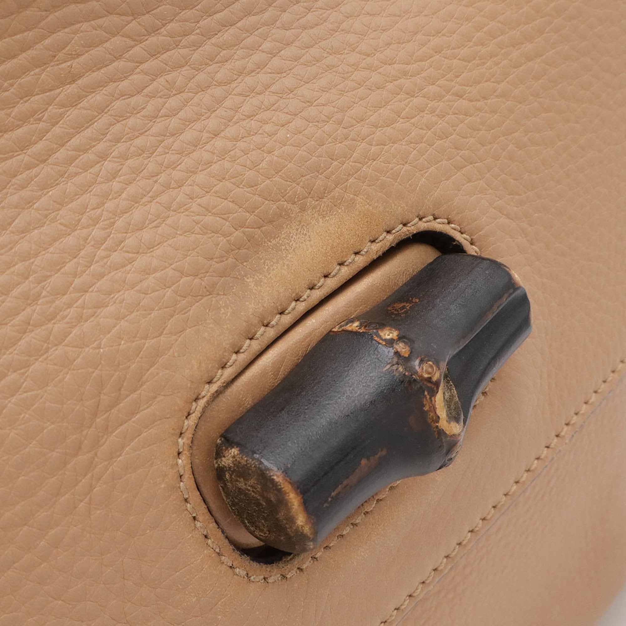 Gucci Beige Bamboo Leather Handbag Shoulder Bag (Pre-Owned)