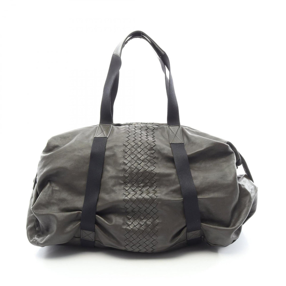 Bottega Veneta Intrecciato Brown Navy Leather Boston Bag (Pre-Owned)