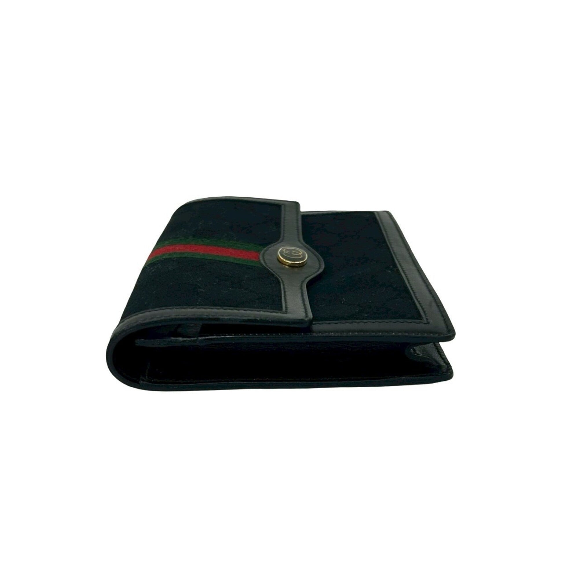 Gucci Black Green Red Color Canvas Leather Pouch (Pre-Owned)