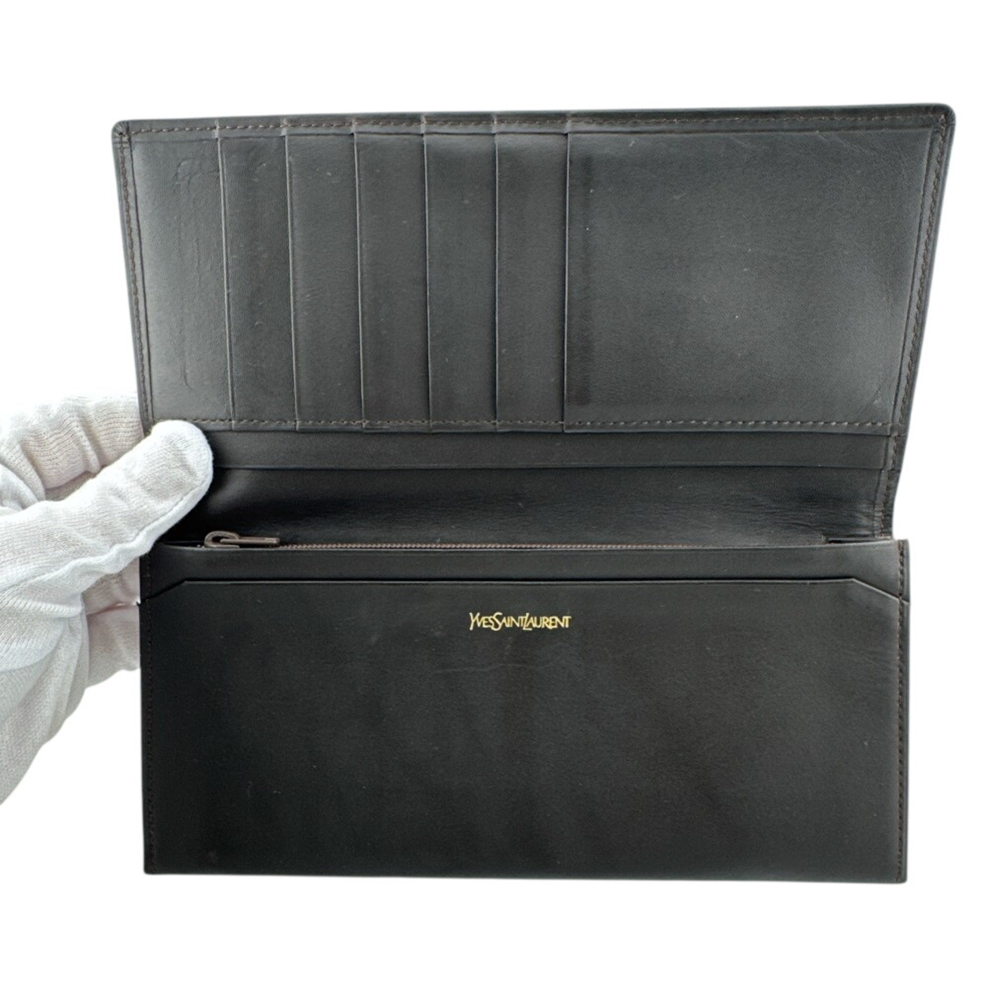 Yves Saint Laurent Black Leather Long Wallet (Bi-Fold) (Pre-Owned)