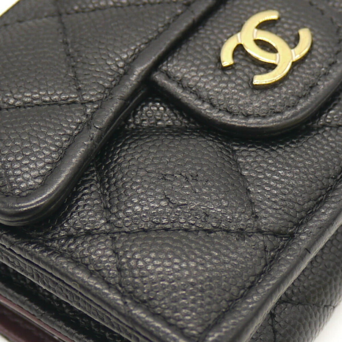 Chanel Black Grained Calfskin Wallet (Tri-Fold) (Pre-Owned)