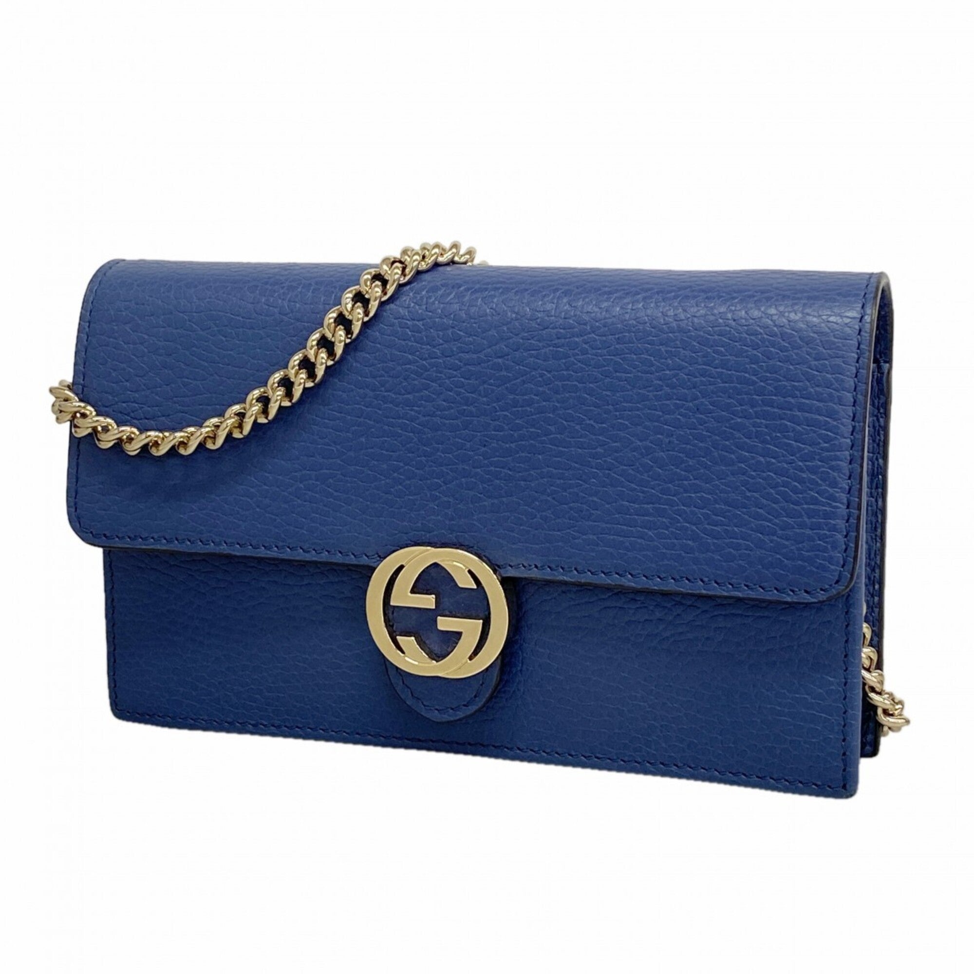 Gucci Blue Leather Chain/Shoulder Wallet (Pre-Owned)