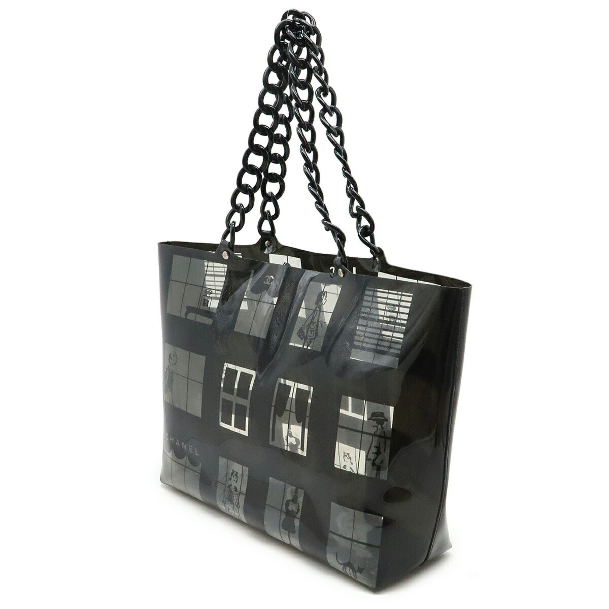 Chanel Black Clear Vinyl Plastic Shoulder Bag Tote Bag (Pre-Owned)