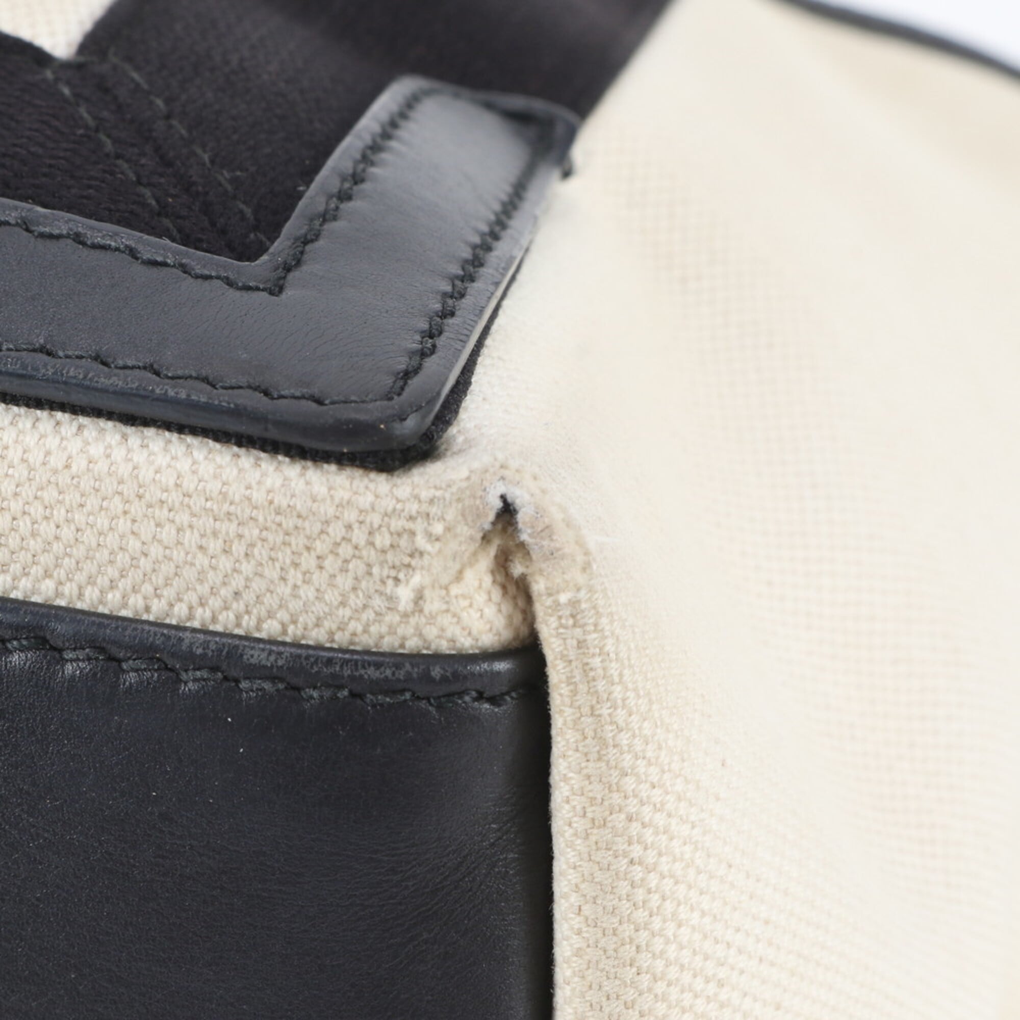Balenciaga Beige Black Canvas Leather Handbag Pouch Tote Bag (Pre-Owned)