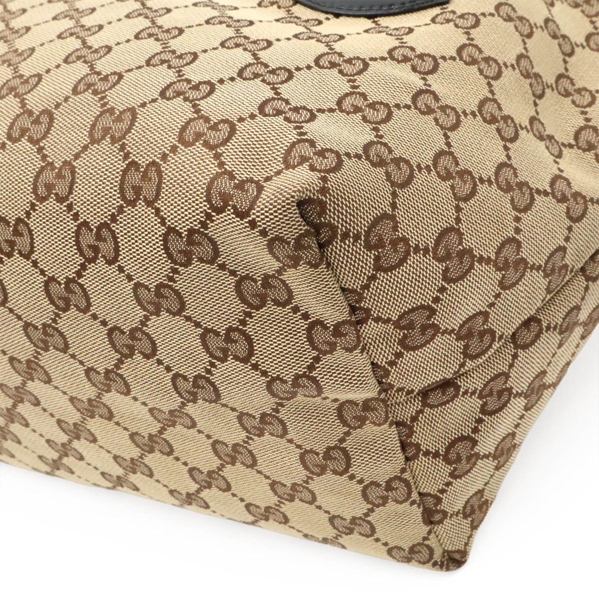 Gucci Gg Canvas Beige Black Khaki Gg Canvas Leather Shoulder Bag Tote Bag (Pre-Owned)