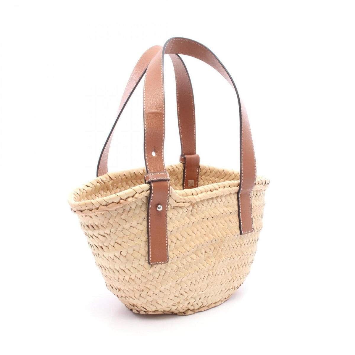 Loewe Beige Brown Leather Raffia Basket Handbag (Pre-Owned)