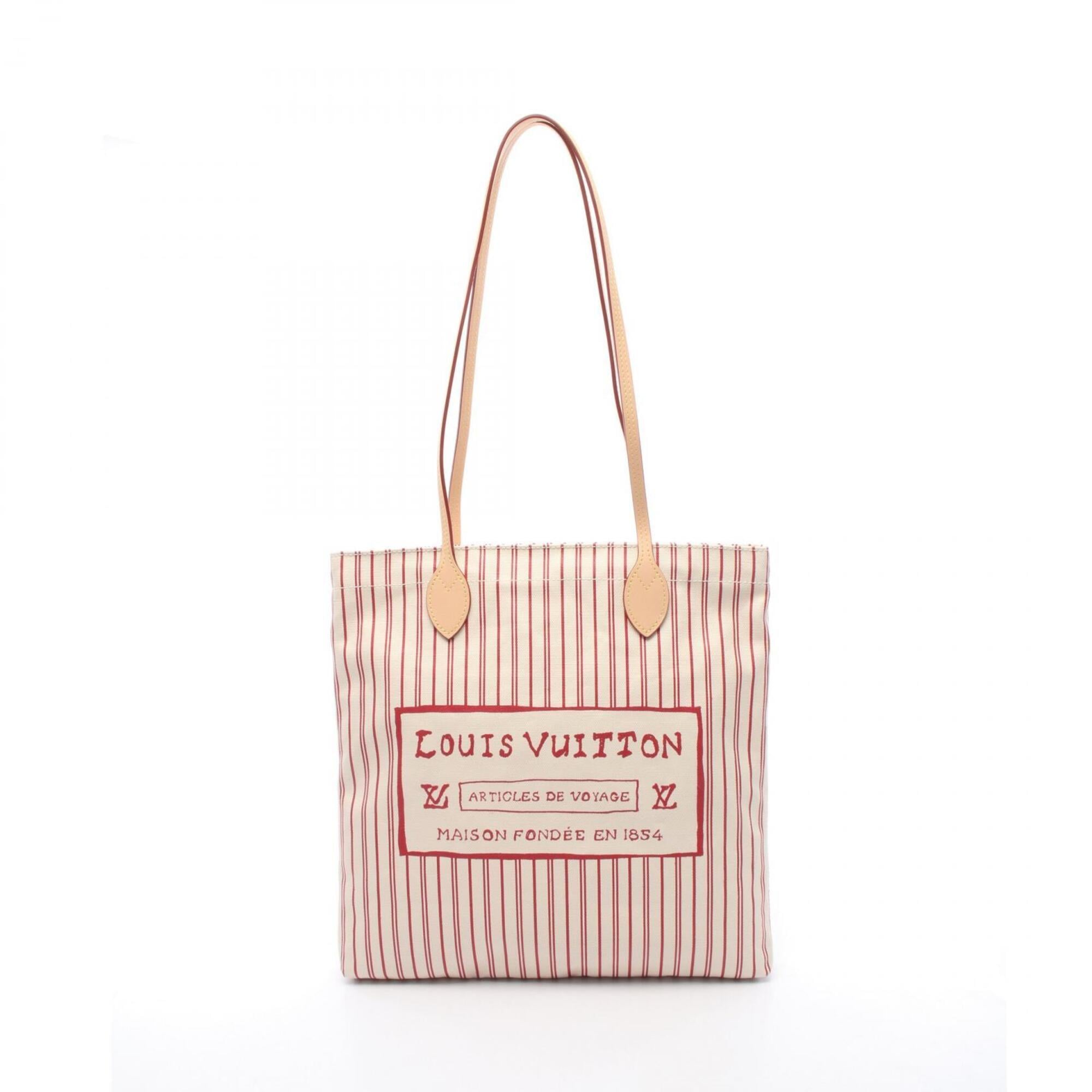 Louis Vuitton Beige Red Color Canvas Handbag Tote Bag (Pre-Owned)