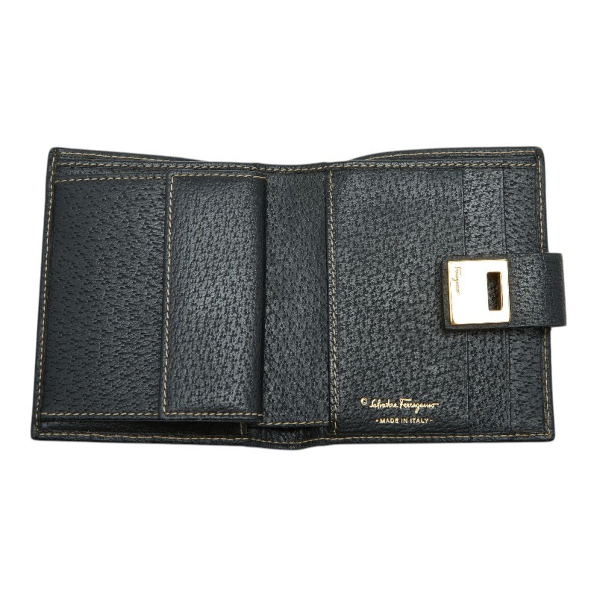 Salvatore Ferragamo Black Leather Wallet (Bi-Fold) (Pre-Owned)