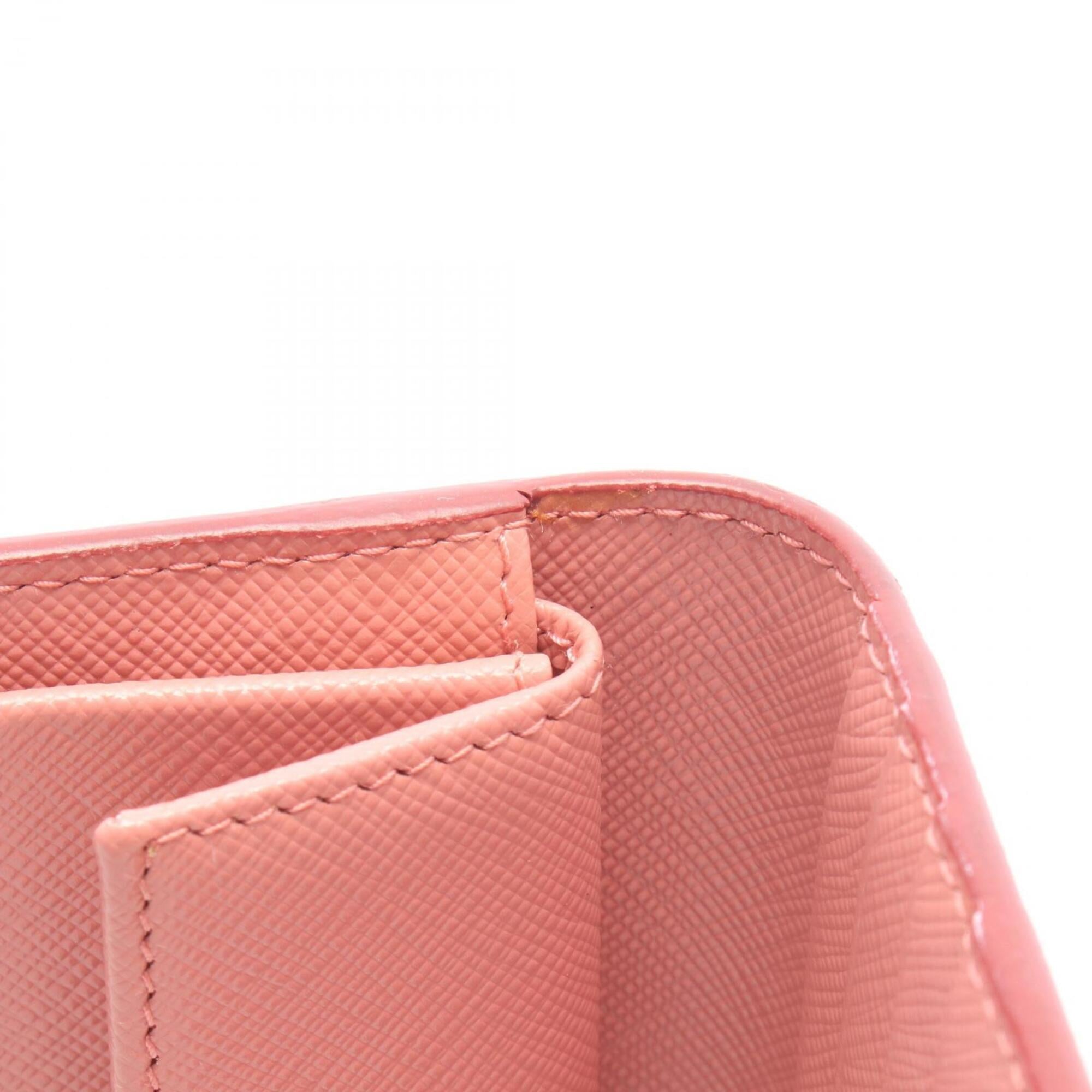 Prada Pink Red Color Leather Wallet (Bi-Fold) (Pre-Owned)