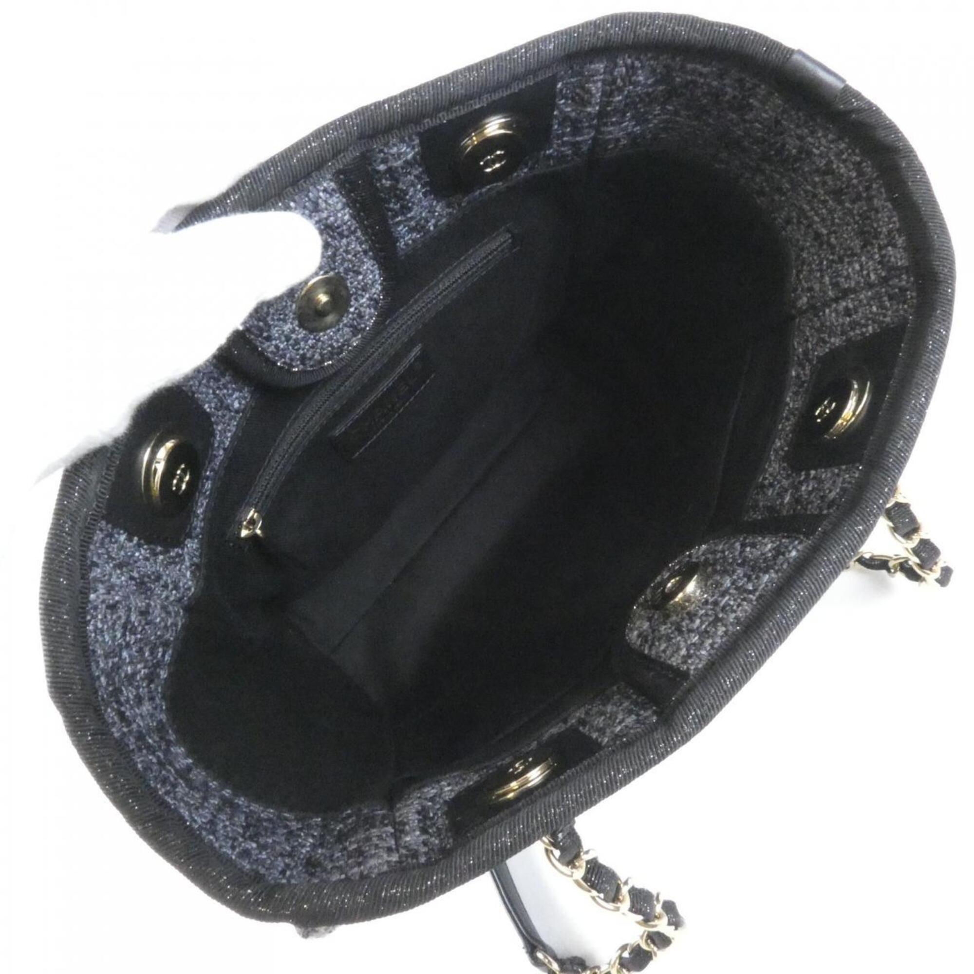 Chanel Black Dark Gray Nylon Canvas Handbag (Pre-Owned)
