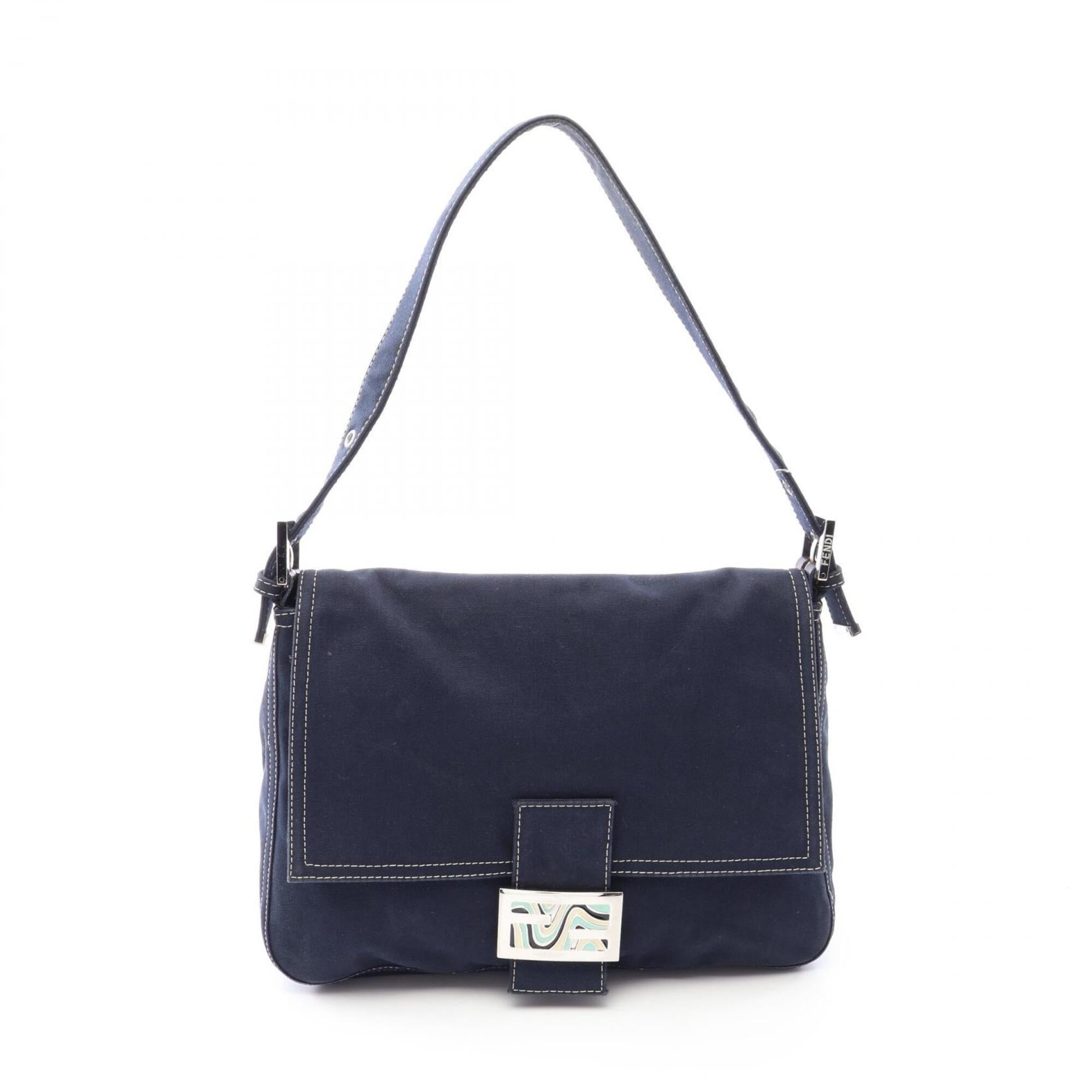 Fendi Navy Canvas Leather Handbag Shoulder Bag (Pre-Owned)