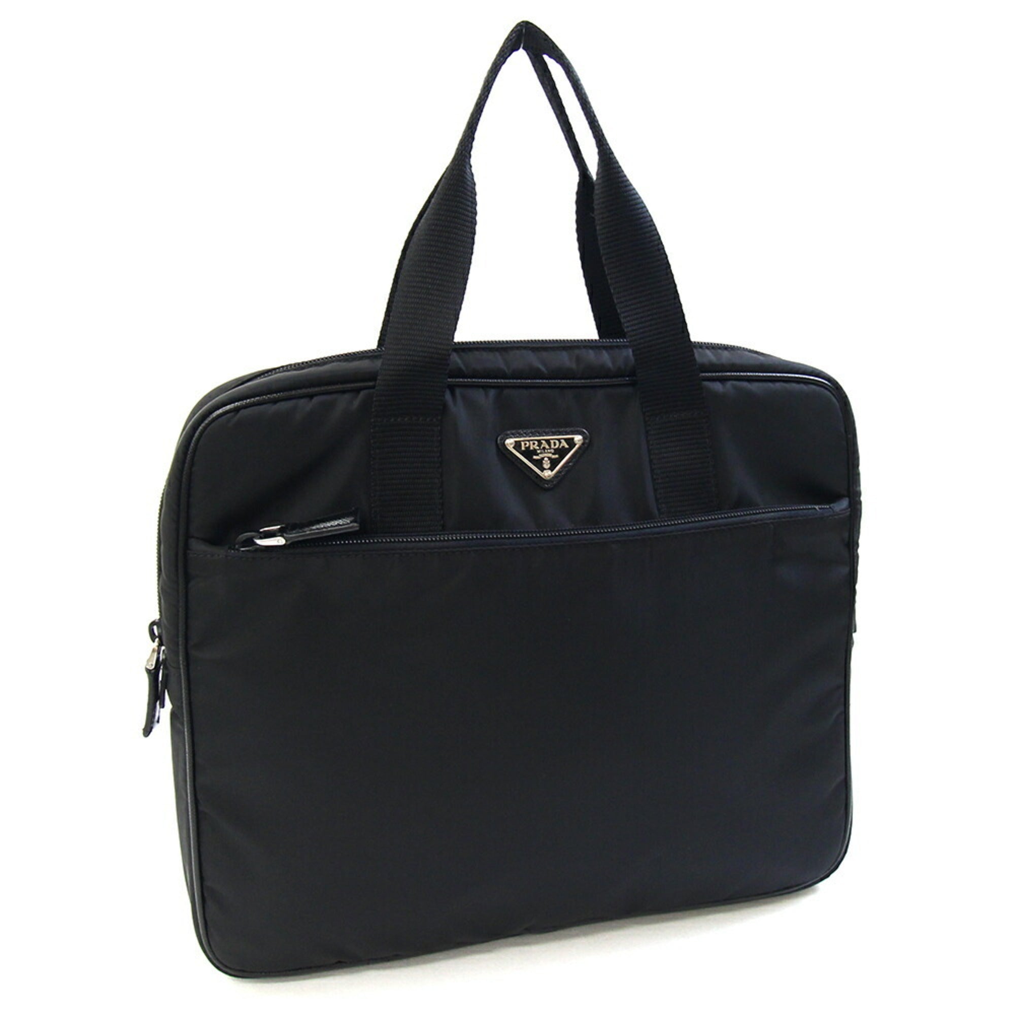 Prada Black Nylon Nylon Canvas Leather Briefcase (Pre-Owned)