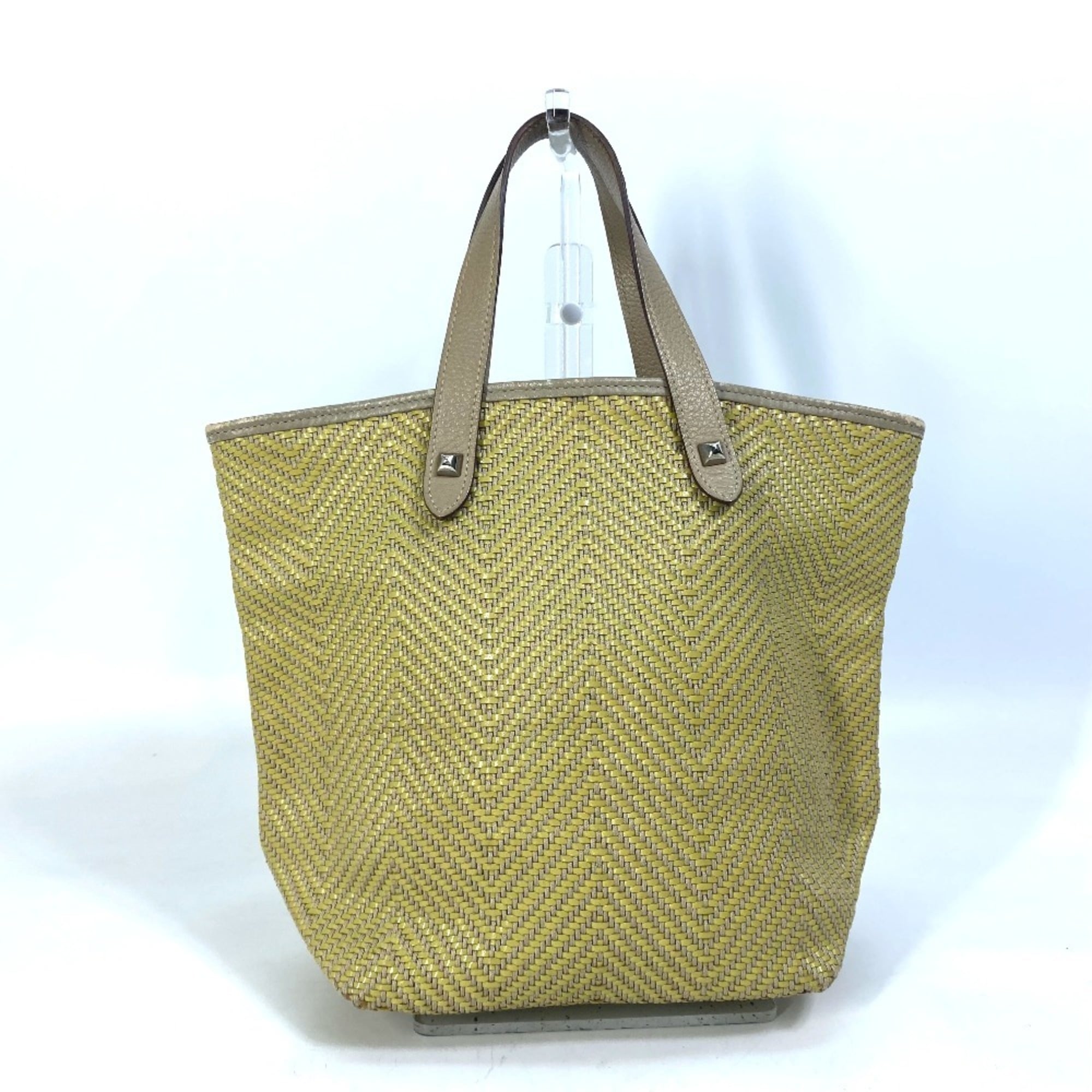 Hermes Yellow Leather Polyester Handbag Tote Bag (Pre-Owned)