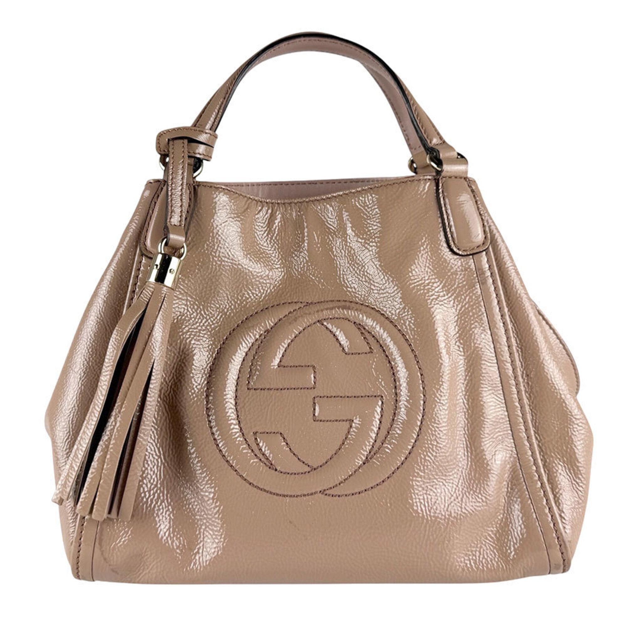 Gucci Pink Beige Patent Leather Handbag Shoulder Bag (Pre-Owned)