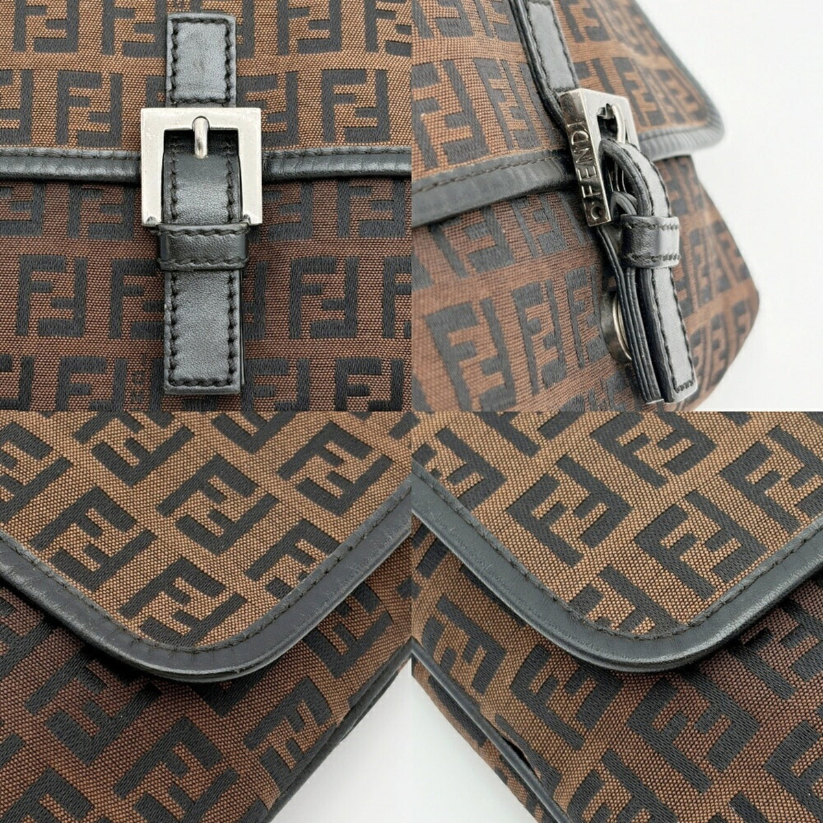Fendi Zucca Black Brown Canvas Leather Shoulder Bag (Pre-Owned)