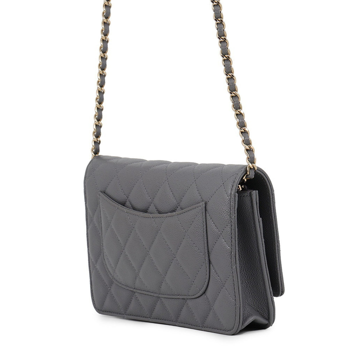 Chanel Gray Grained Calfskin Chain/Shoulder Wallet (Pre-Owned)