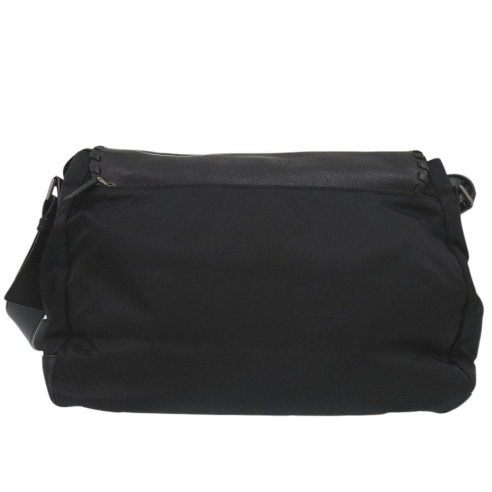 Prada Nero Leather Nylon Messenger Bag Shoulder Bag (Pre-Owned)