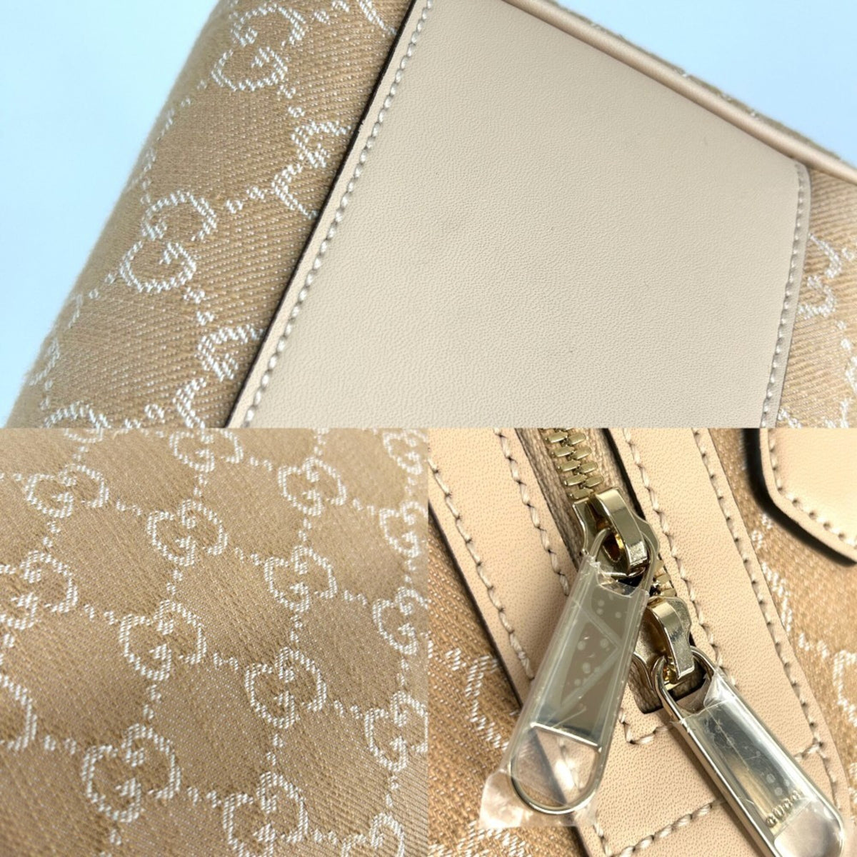 Gucci Beige White Canvas Leather Boston Bag Shoulder Bag (Pre-Owned)