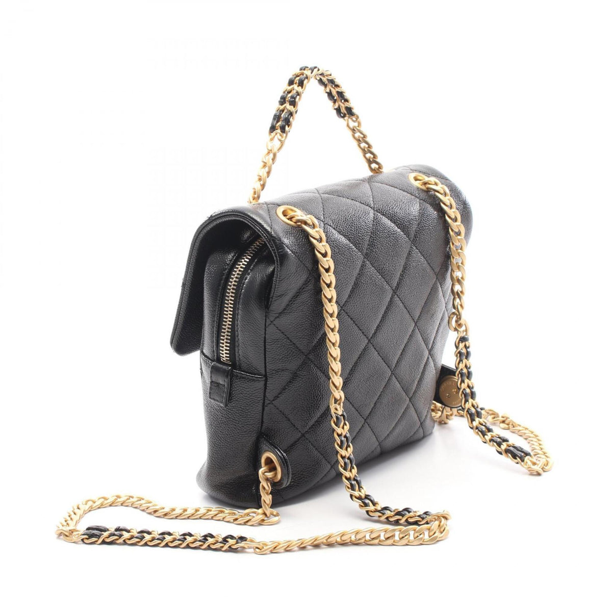 Chanel 2.55 Black Grained Calfskin Backpack Handbag (Pre-Owned)