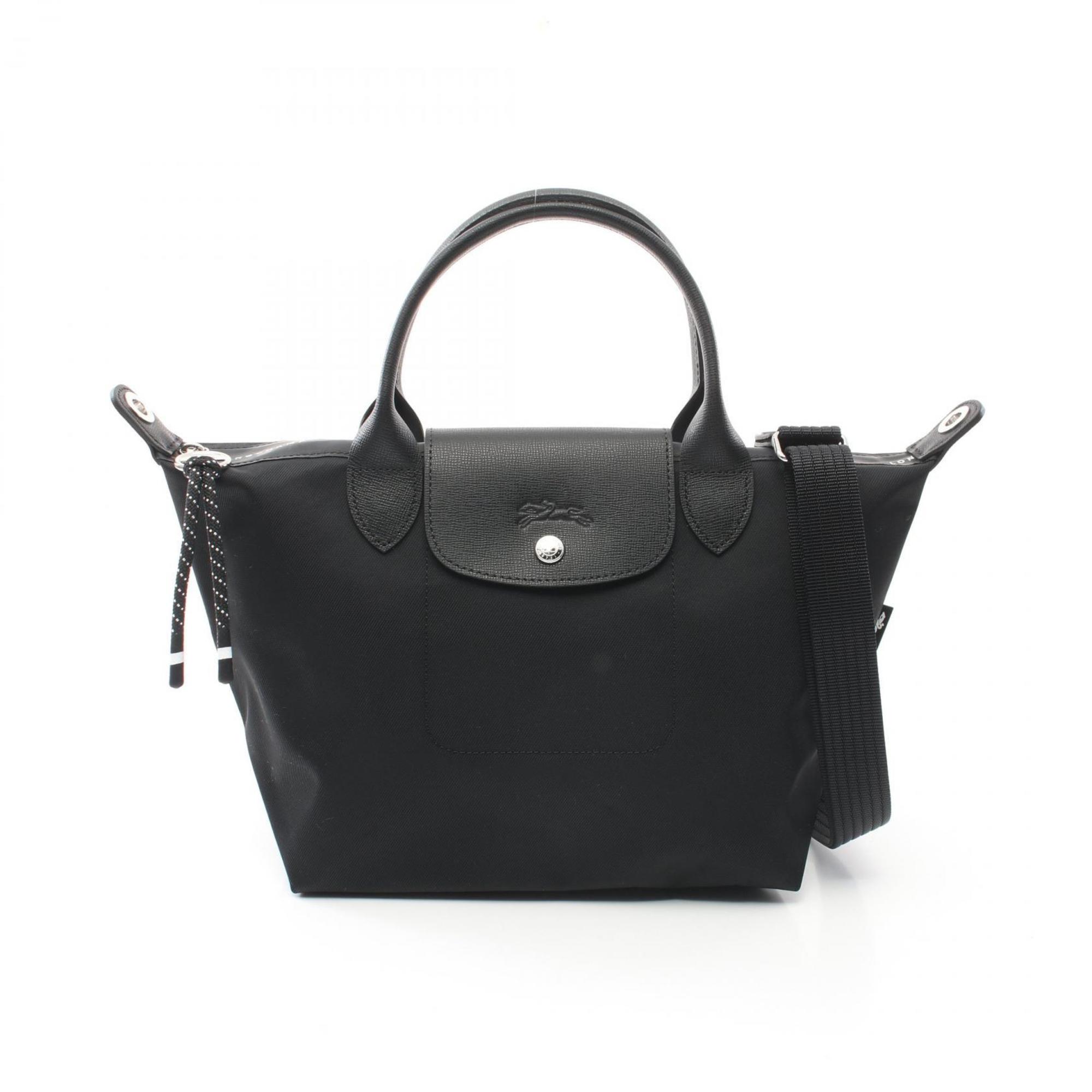 Longchamp Black Nylon Leather Tote Bag (Pre-Owned)