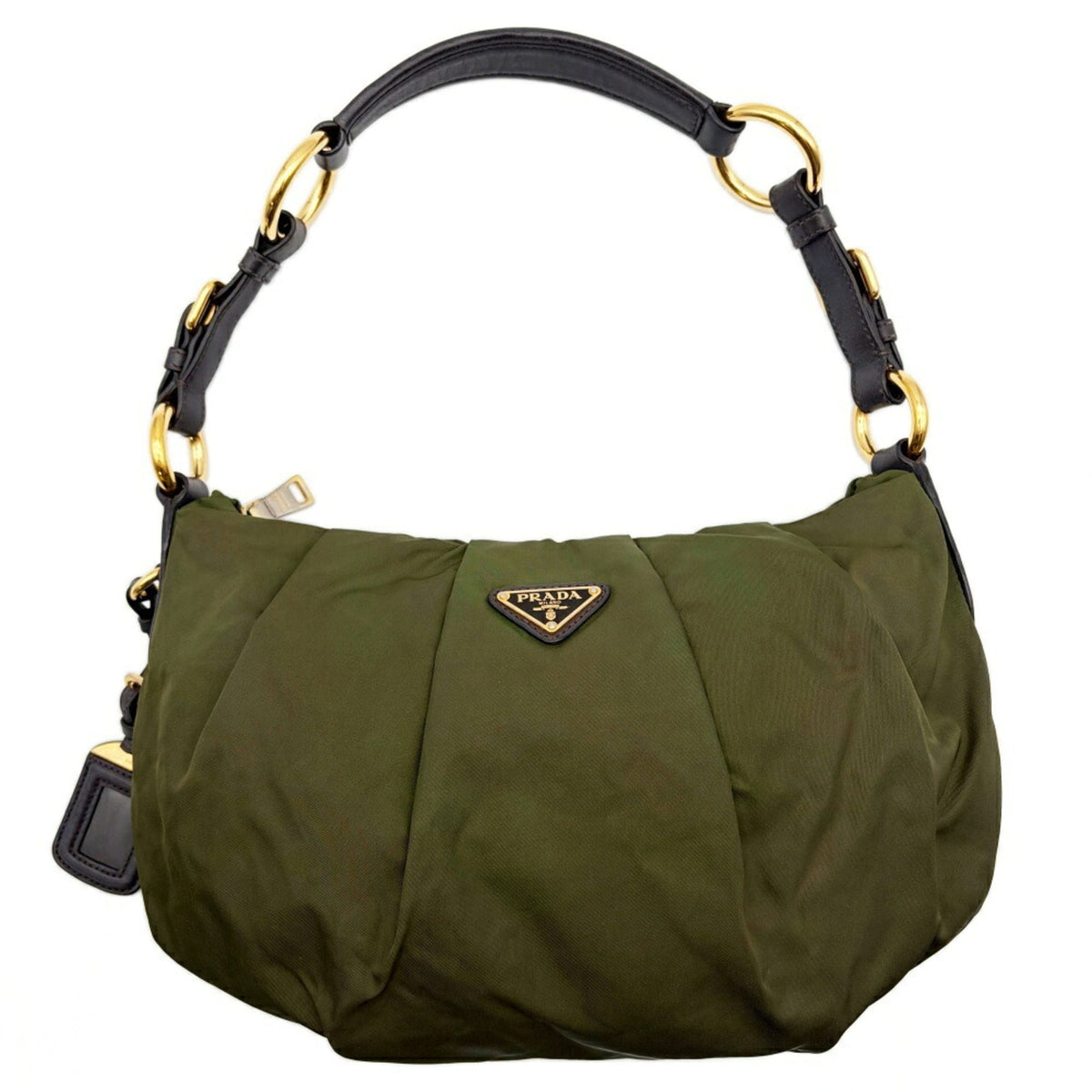 Prada Dark Brown Khaki Nylon Leather Shoulder Bag (Pre-Owned)