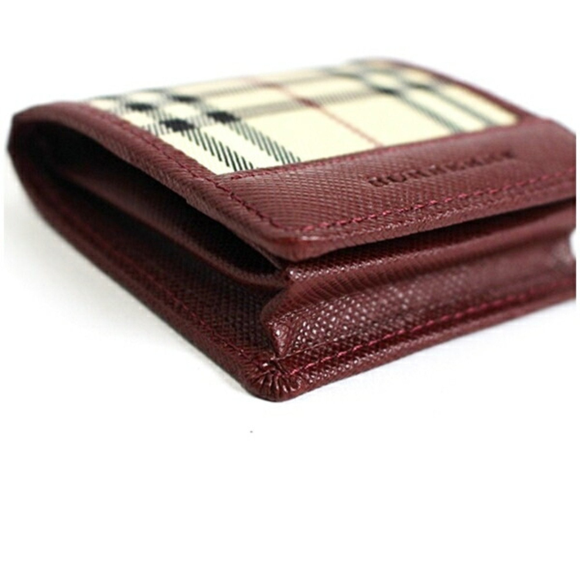 Burberry Beige Black Wine Canvas Leather Coin Purse/Coin Case (Pre-Owned)