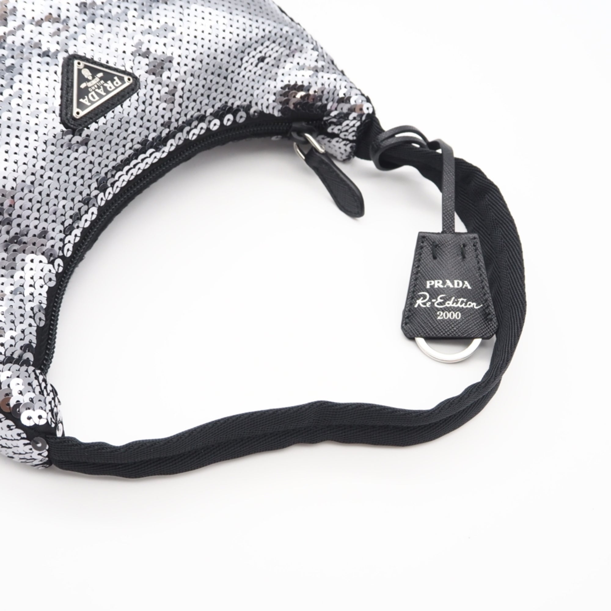 Prada Black Silver Nylon Spangles Handbag (Pre-Owned)