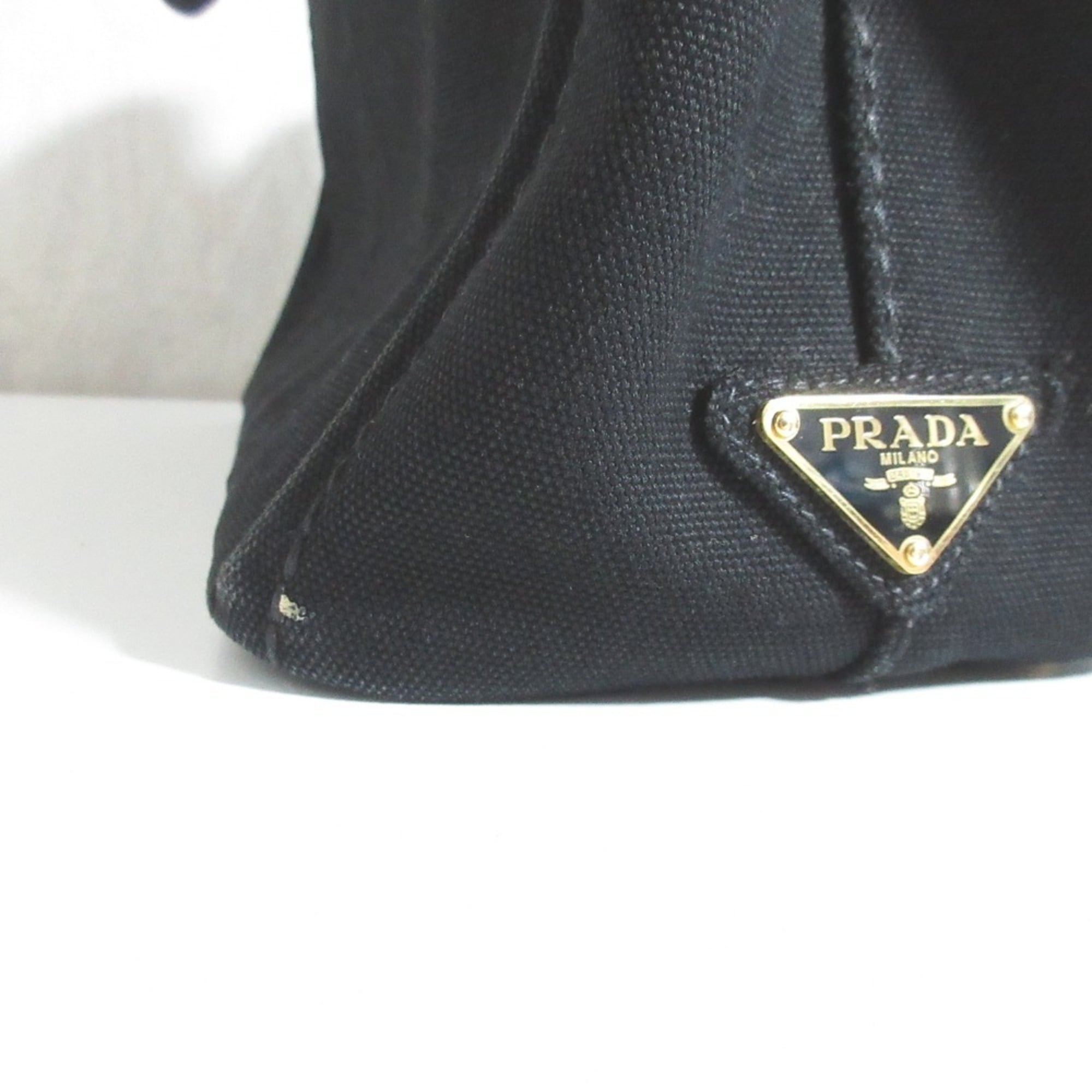 Prada Canapa Black Canvas Shoulder Bag Tote Bag (Pre-Owned)