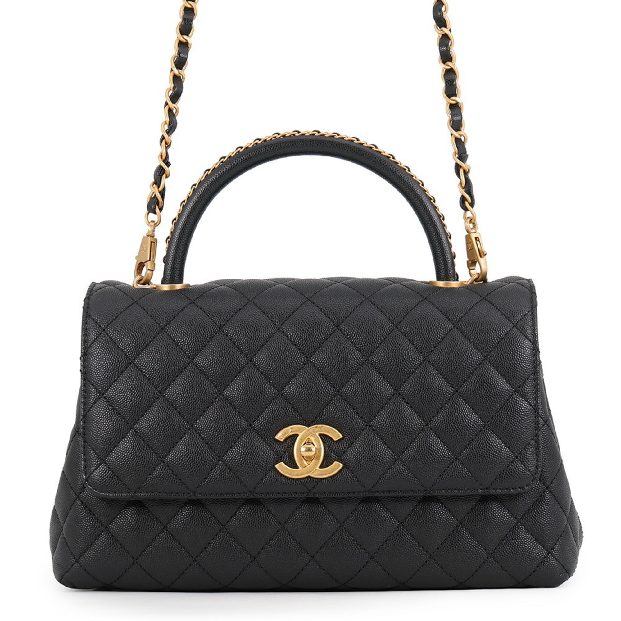 Chanel Matelasse Black Grained Calfskin Handbag (Pre-Owned)