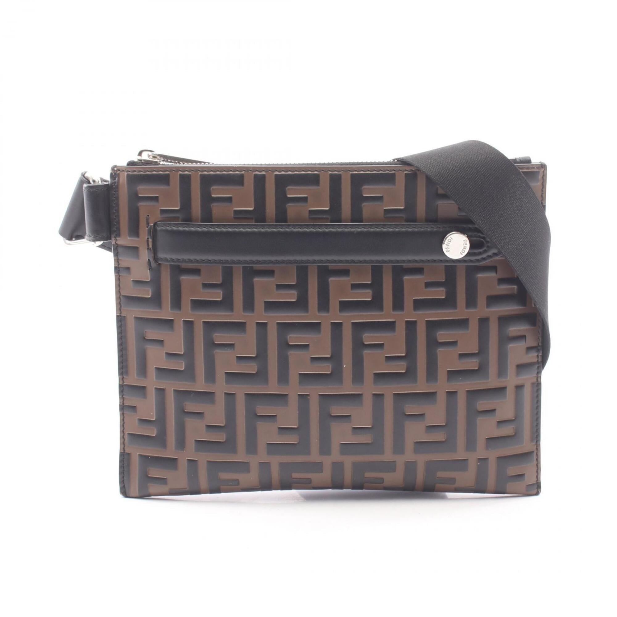 Fendi Black Brown Leather Coated Canvas Handbag Shoulder Bag (Pre-Owned)