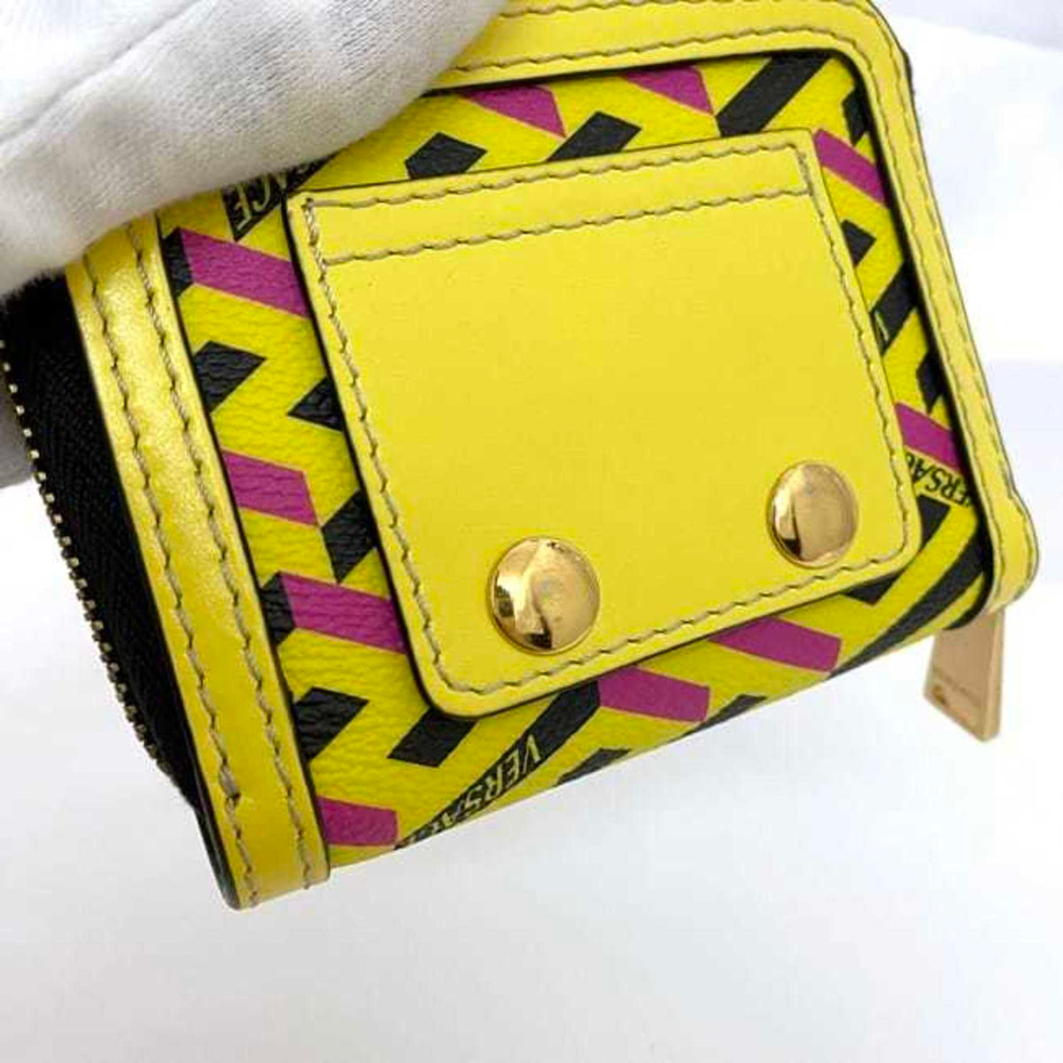 Versace Yellow Leather Coin Purse/Coin Case (Pre-Owned)