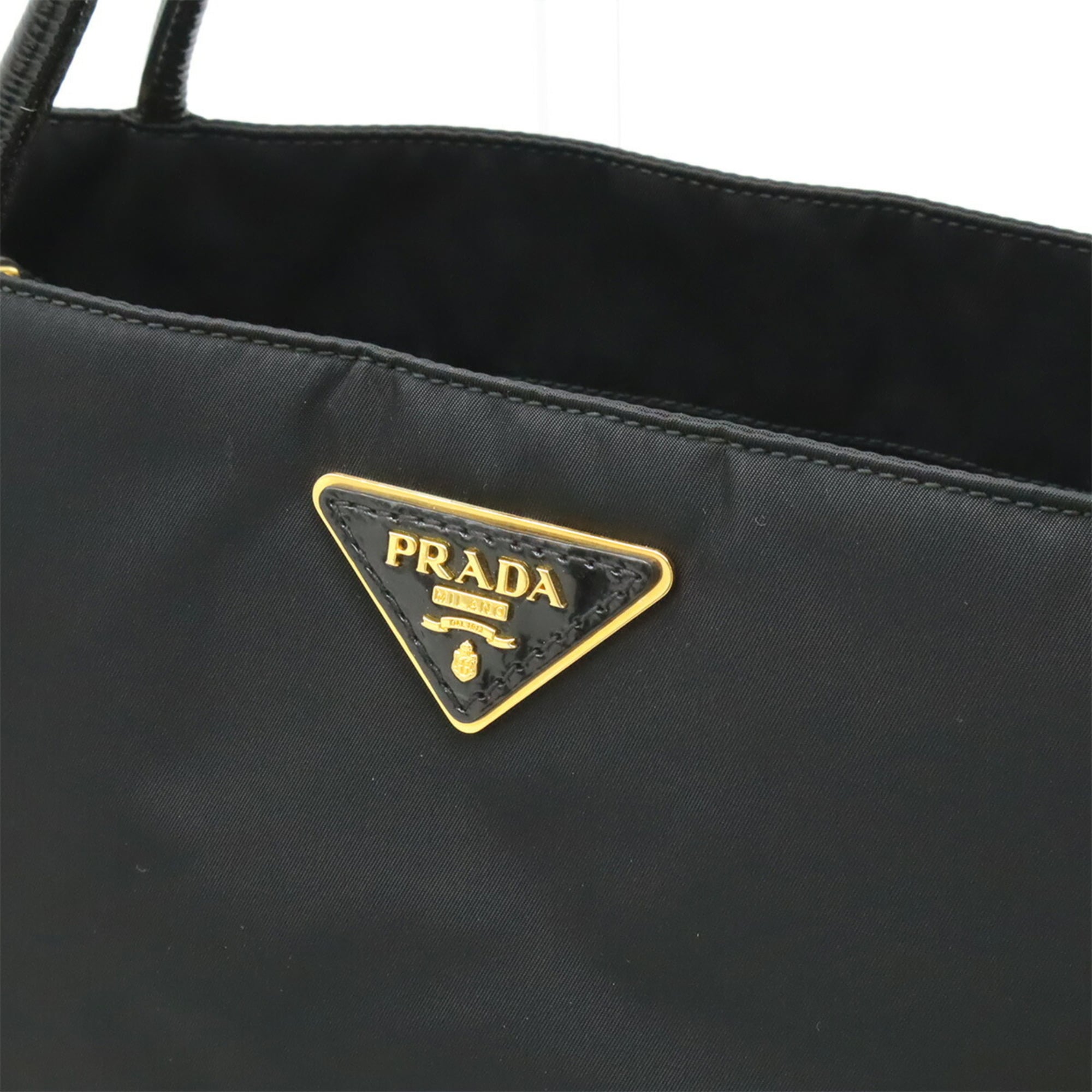 Prada Black Nero Nylon Patent Leather Shoulder Bag Tote Bag (Pre-Owned)