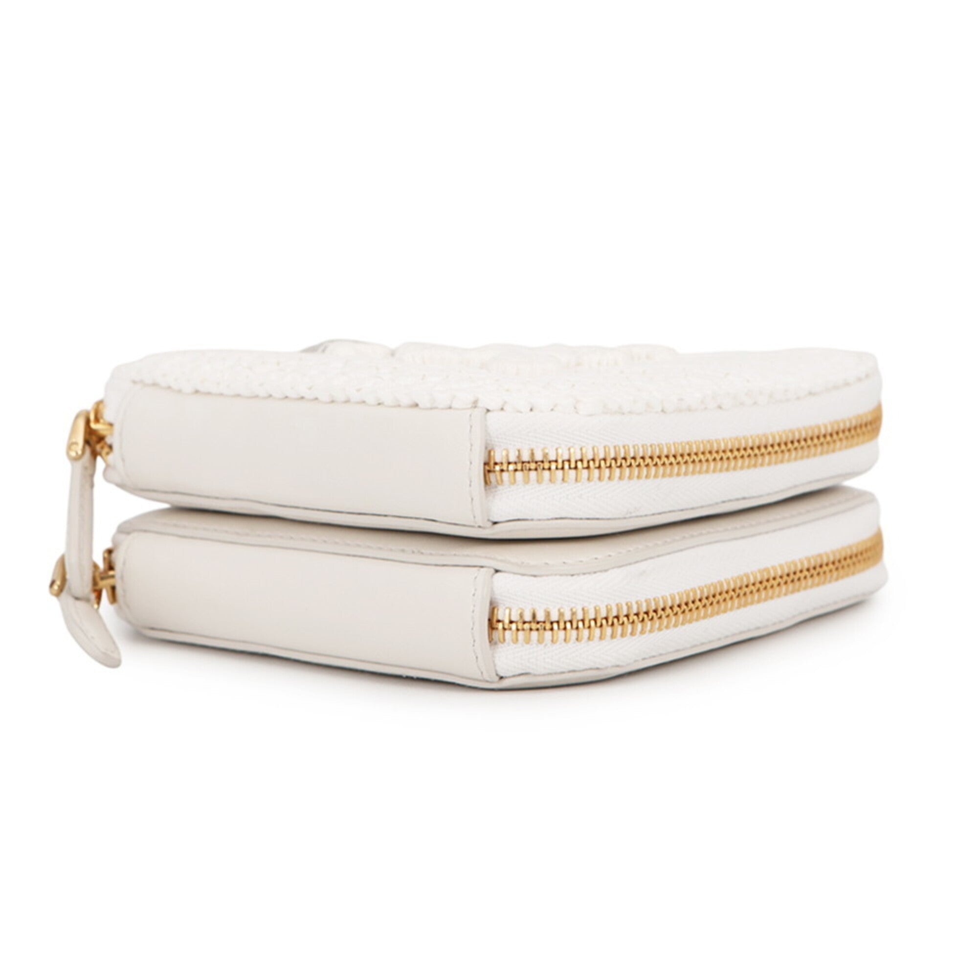 Prada White Leather Raffia Handbag Pouch Shoulder Bag (Pre-Owned)