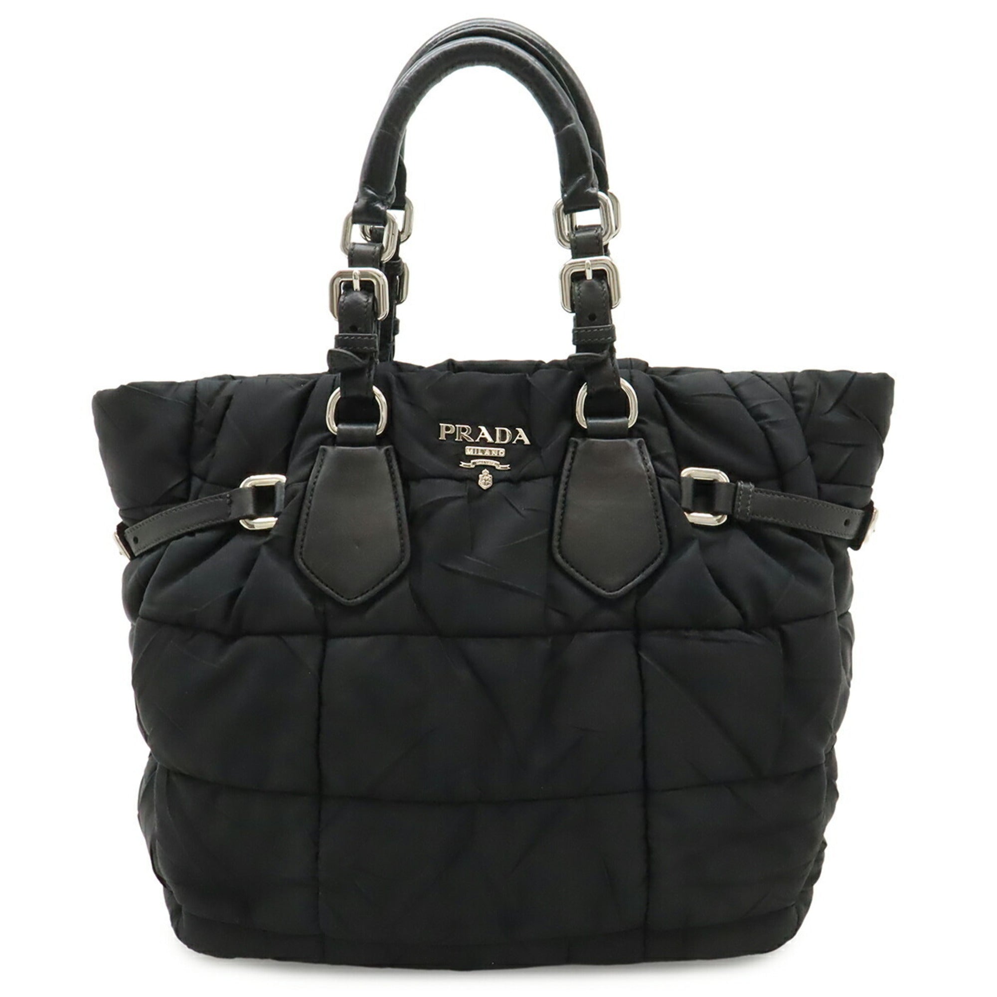 Prada Black Nero Nylon Leather Shoulder Bag Tote Bag (Pre-Owned)