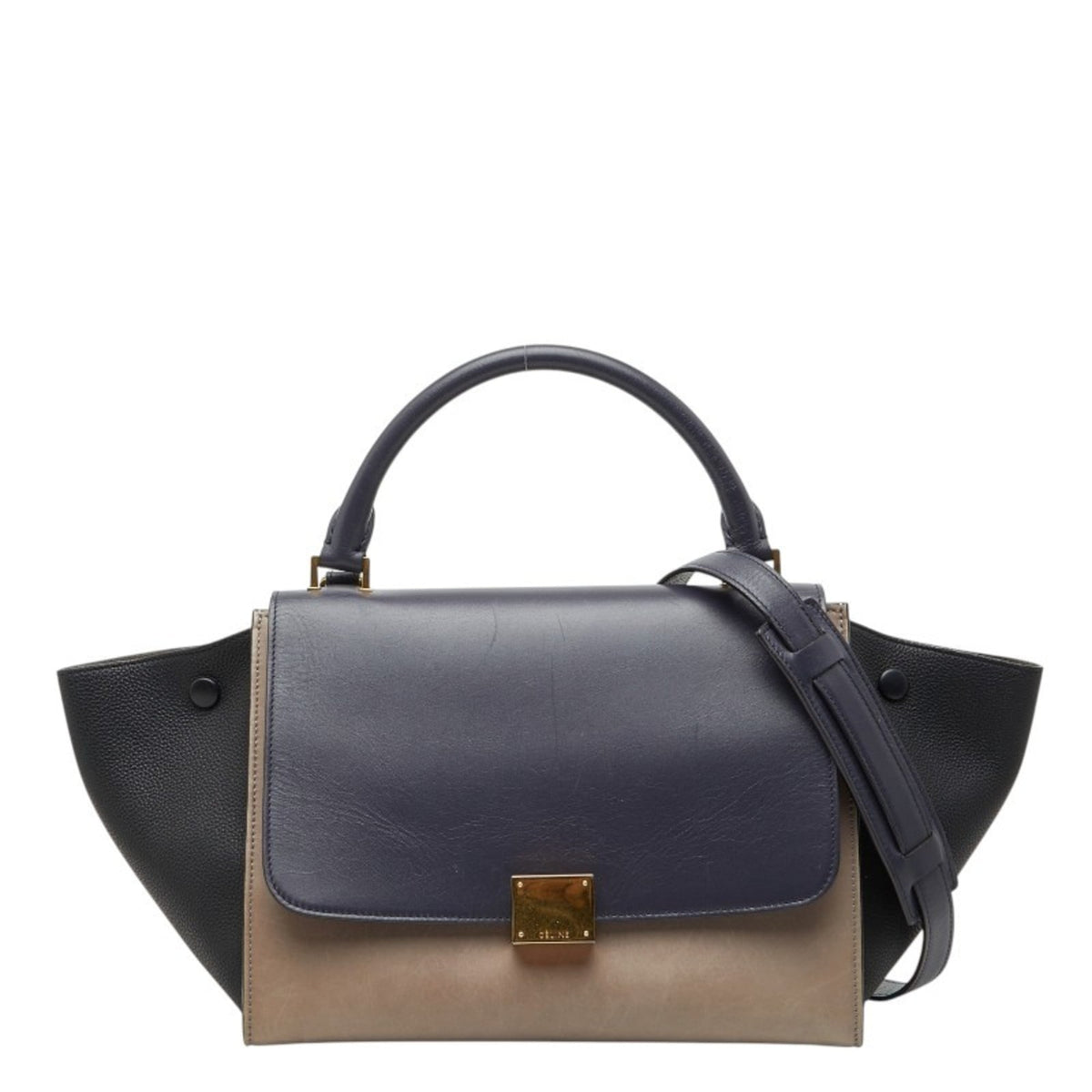Celine Beige Black Gray Leather Handbag Shoulder Bag (Pre-Owned)