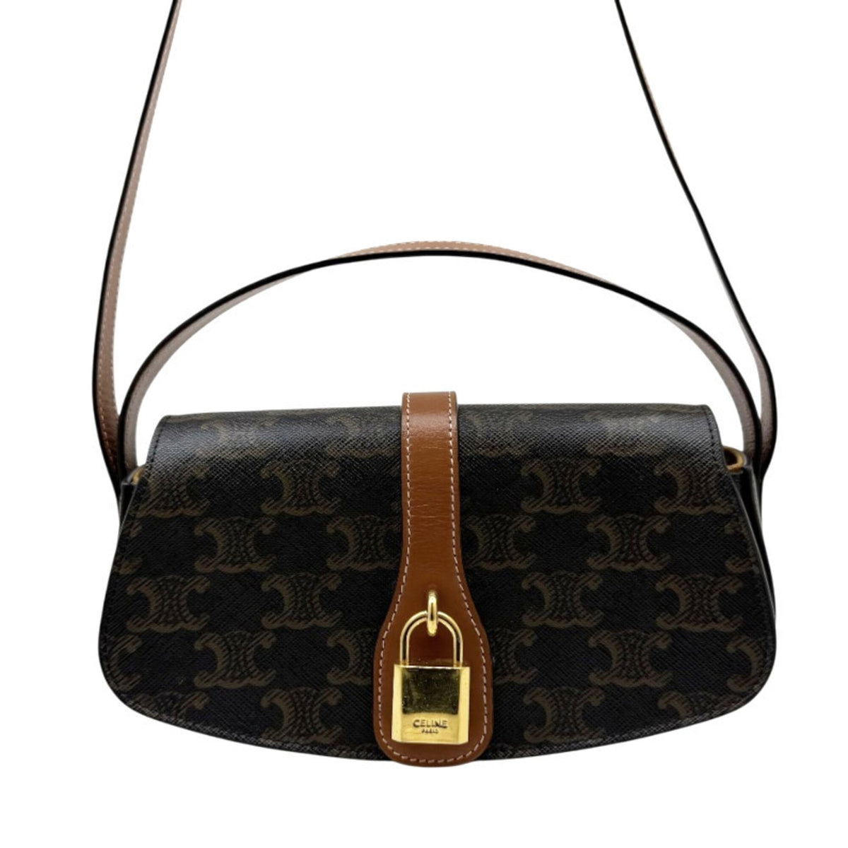 Celine Brown Coated Canvas Leather Handbag Shoulder Bag (Pre-Owned)